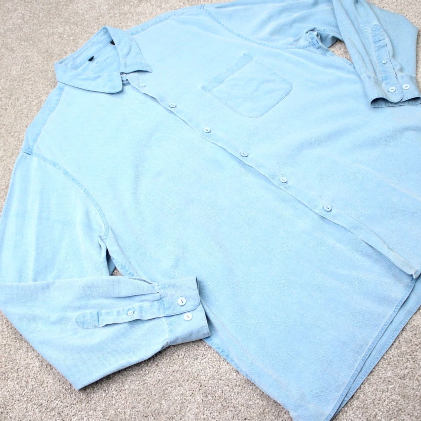 BUGATCHI Bugatchi Uomo Shirt Mens 2XL Blue Silk/Cotton Button-Down Long Sleeve Size US XXL / EU 58 / 5 - 7 Thumbnail