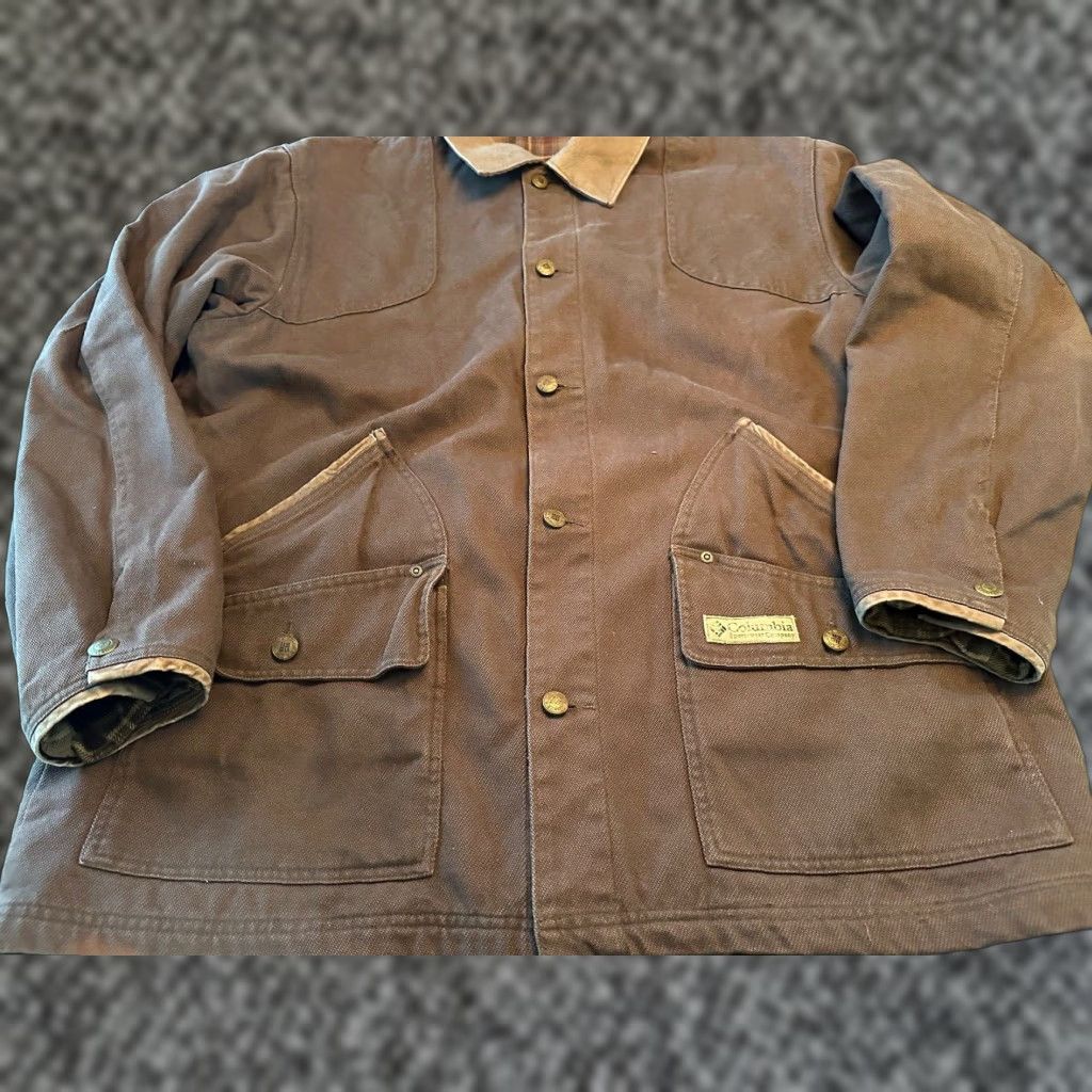 VINTAGE Columbia Barn Hunting Coat Mens Large Brown Cotton Leather