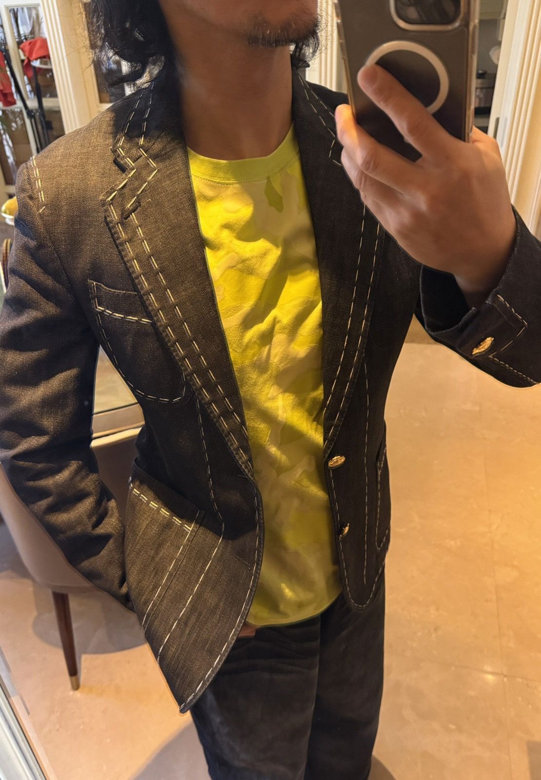 Versace stiching details denim blazer size46 Size 46R - 1 Thumbnail