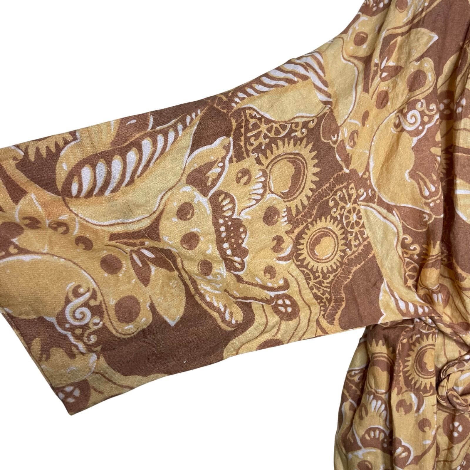 Mara Hoffman MARA HOFFMAN Lysa 100% Linen Belted Dress In Yellow Multi 3X Size 3XL / US 20-22 - 4 Thumbnail