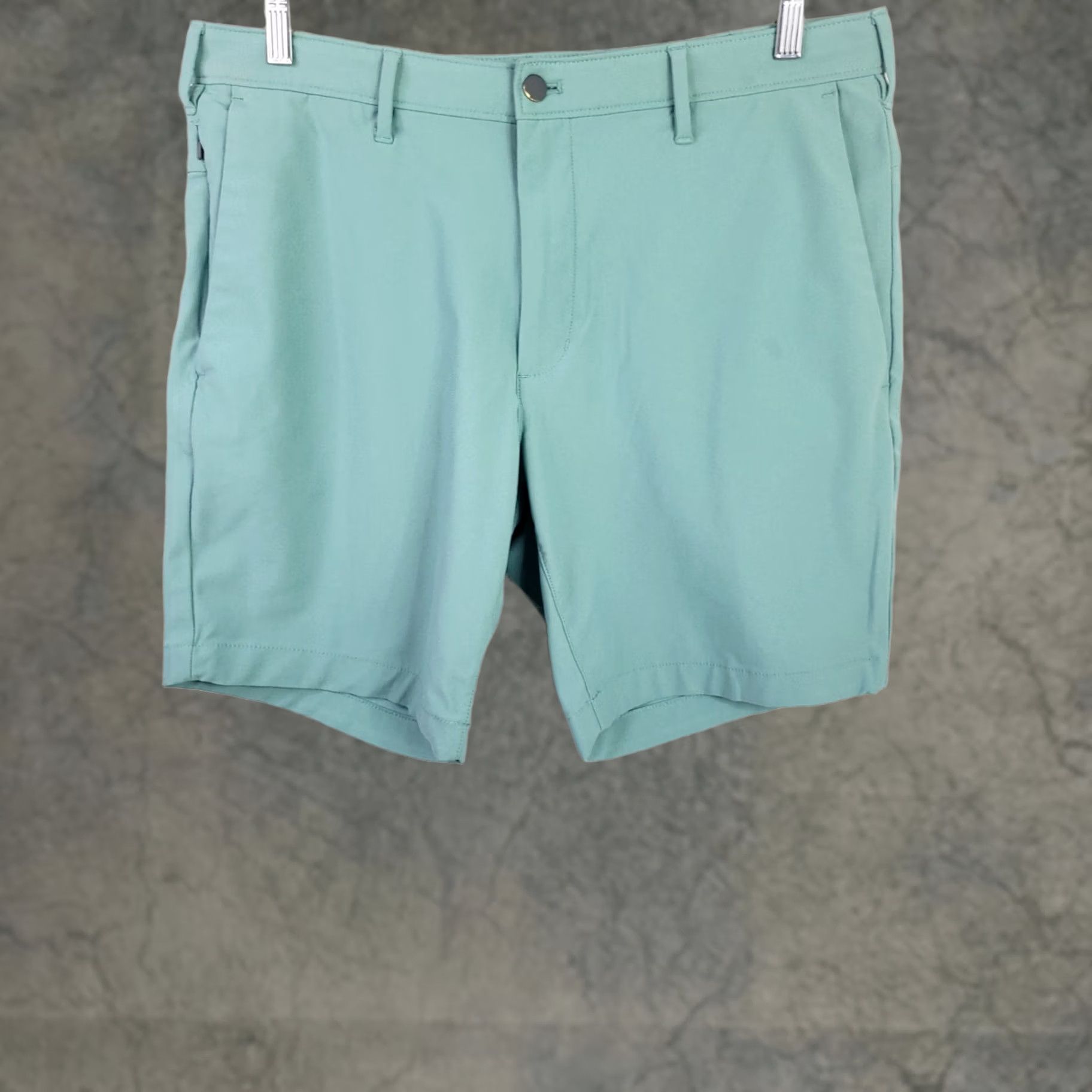 Lands' End Lands' End Shorts Men's 35x9 Teal Green Flat Front 5 Pocket Polyester Chino Casual Mens Size US 35 - 1 Thumbnail