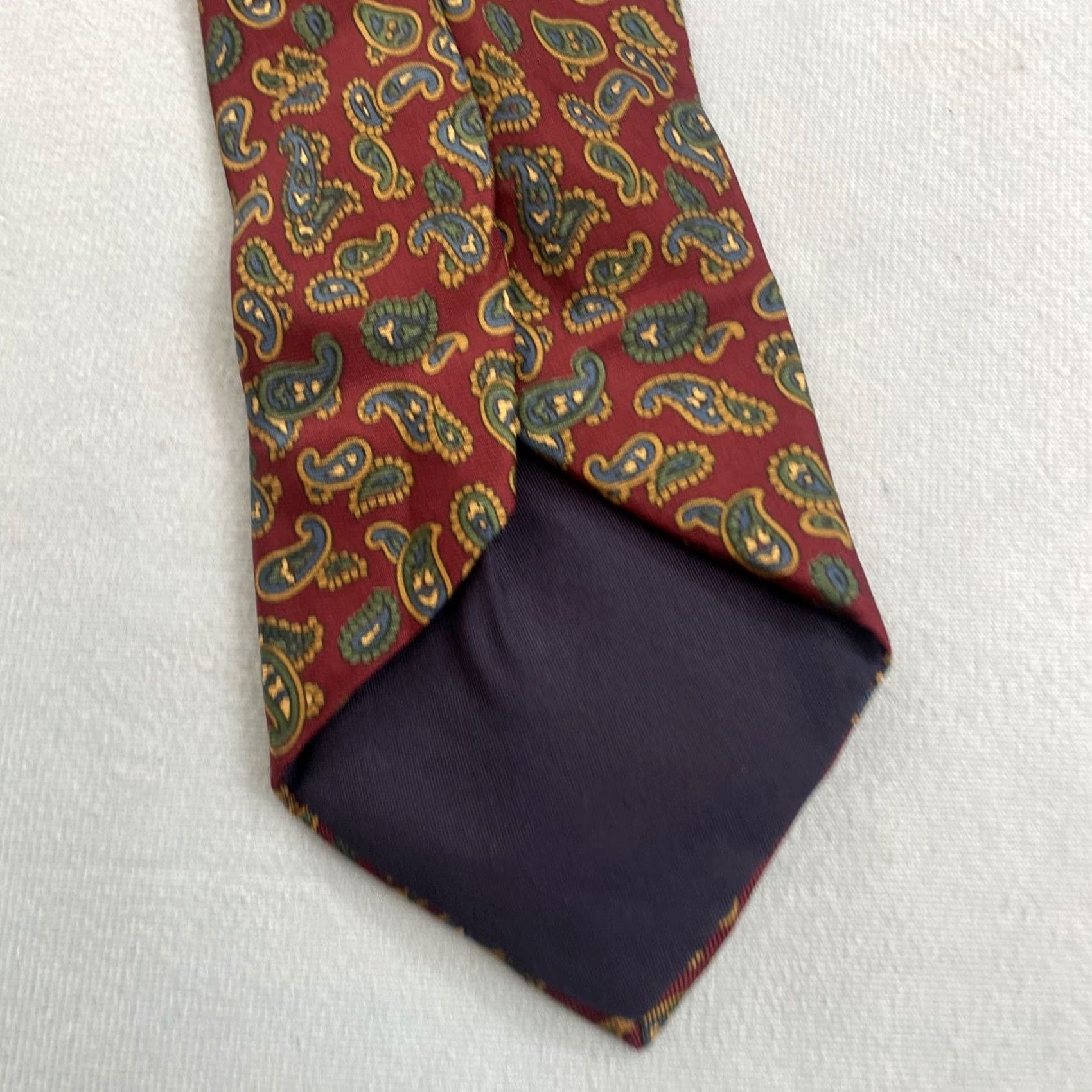 Vintage VINTAGE Italian Silk Neck Tie Paisley Red Green Yellow 3.5x56 USA Classic Necktie Men's Tie Size ONE SIZE - 6 Thumbnail