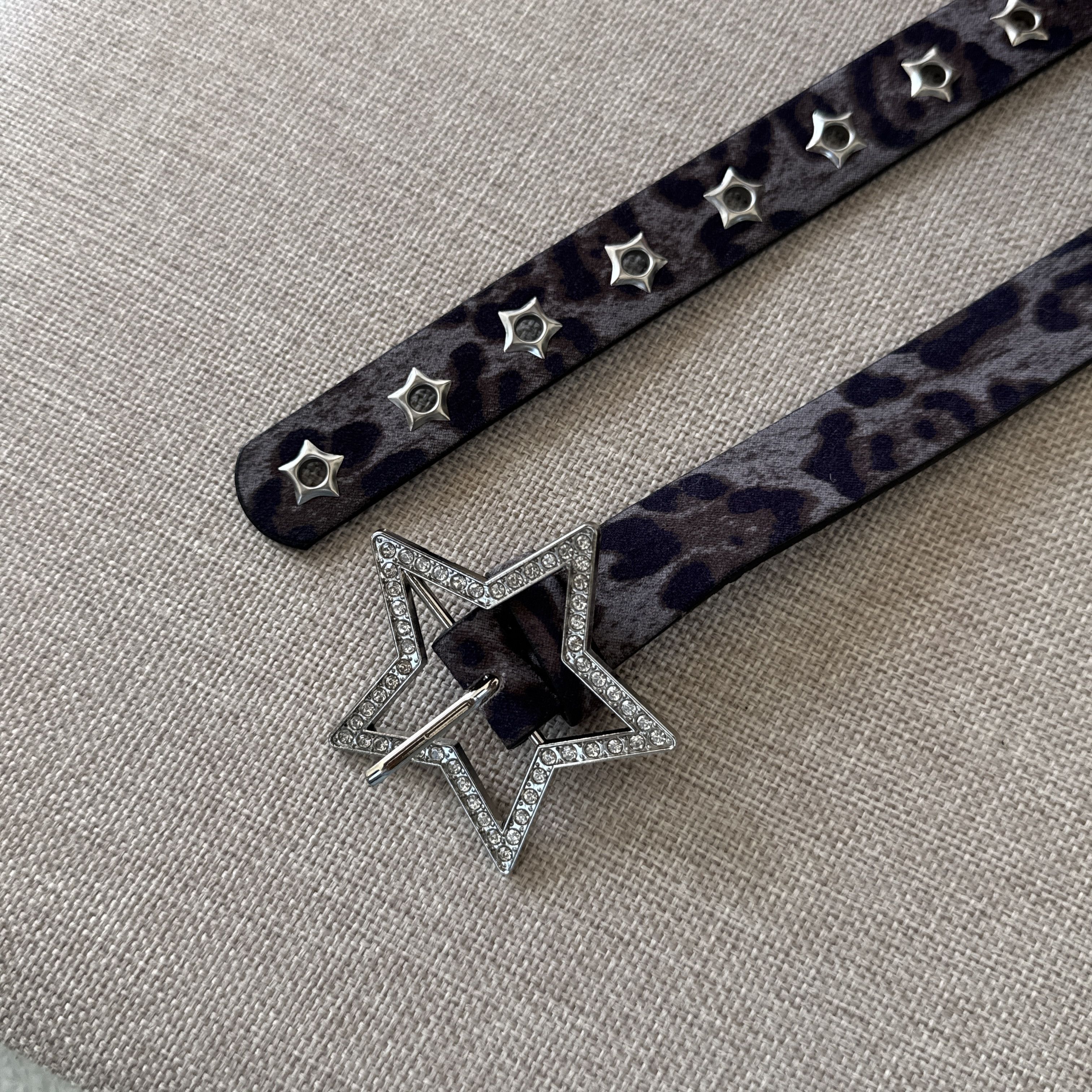 Other Gray Leopard Star Buckle Belt Y2K Rhinestone Studded Belt Size ONE SIZE - 2 Thumbnail