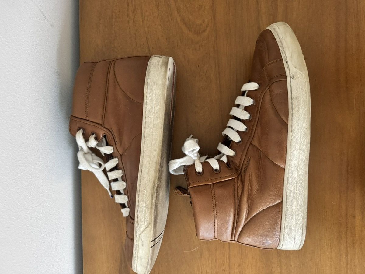 Prada Prada Brown Leather High-Top Sneakers Size US 8.5 / EU 41-42 - 4 Thumbnail