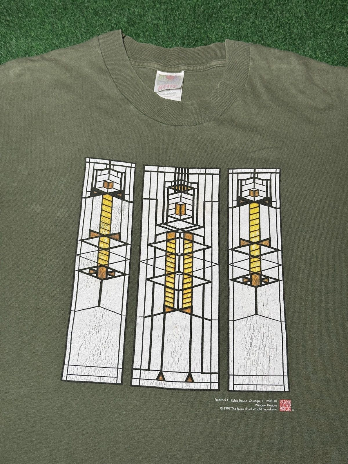 Vintage Vtg 90s Frank Lloyd Wright RARE Window Designs Art T Shirt Size US L / EU 52-54 / 3 - 2 Thumbnail