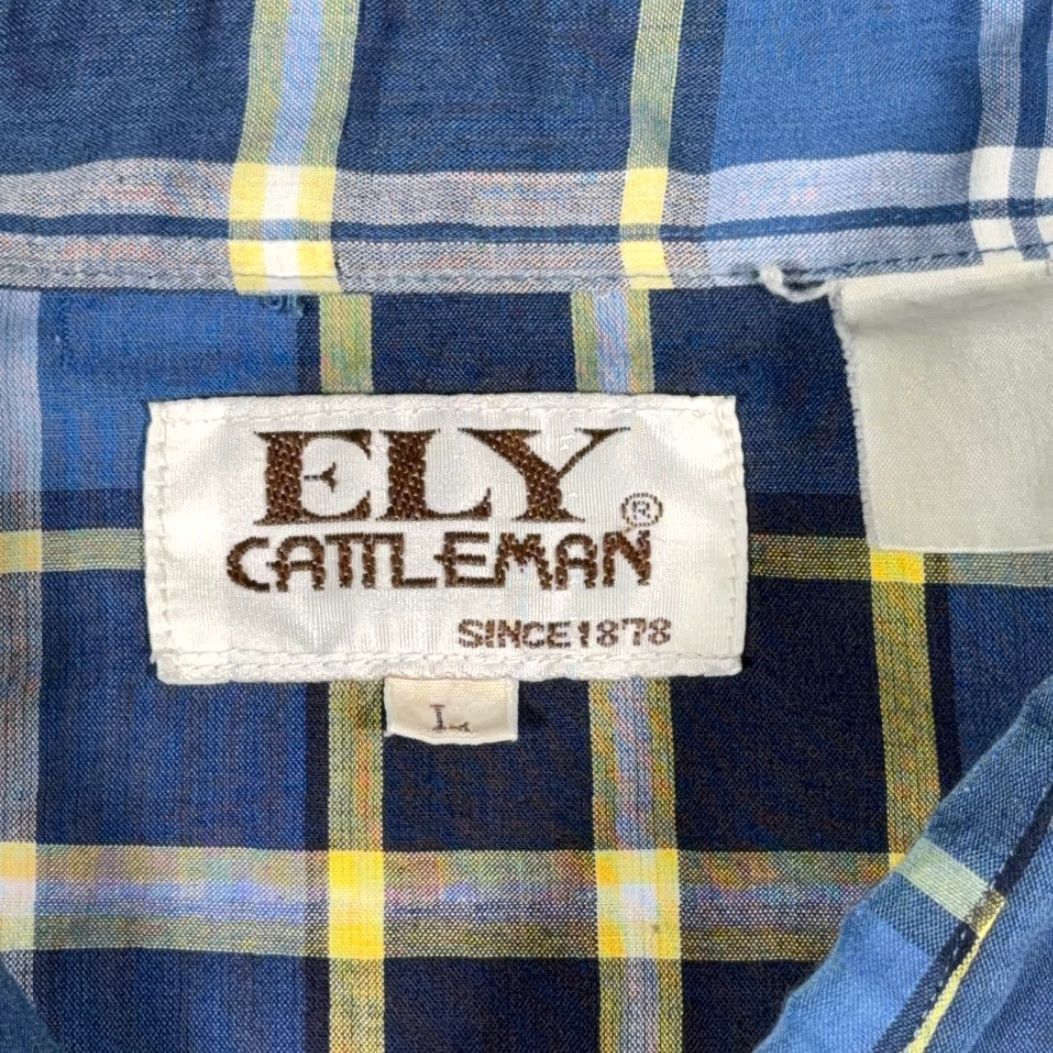 Vintage VINTAGE Ely Cattleman Western Shirt Adult LARGE Blue Plaid Pearl Snap 90s Shirt Mens Size US L / EU 52-54 / 3 - 4 Thumbnail