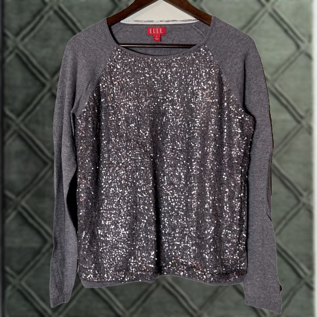 Vintage VINTAGE ELLE Sequin Front Pullover Sweater Gray Knit XL Women Raglan Long Sleeve Crew Neck 90s Grunge Fairy Holiday Size XL / US 12-14 / IT 48-50 - 1 Thumbnail
