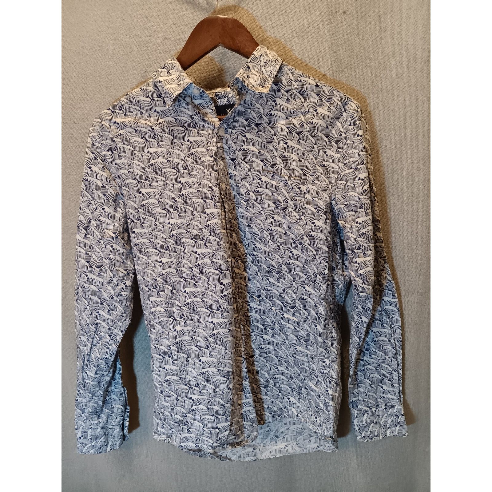 American Eagle Outfitters American Eagle Small Men's Wave Print Long Sleeve Shirt Size US S / EU 44-46 / 1 - 1 Thumbnail