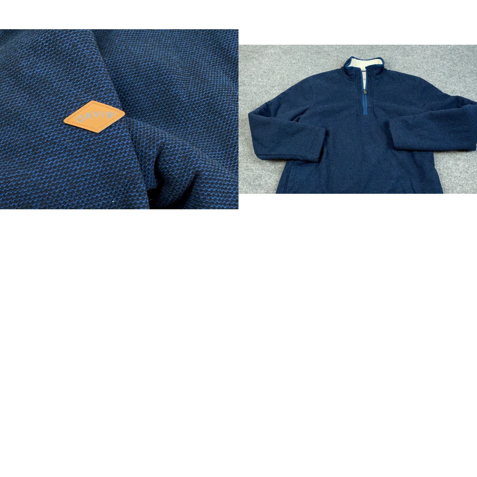 Orvis Orvis Sweater Pullover 1/4 Zip Dark Blue Textured Sherpa Lined Adult Medium Regular Mens Knit Polyester Winter Fall Spring Vintage: No Size US M / EU 48-50 / 2 - 8 Thumbnail