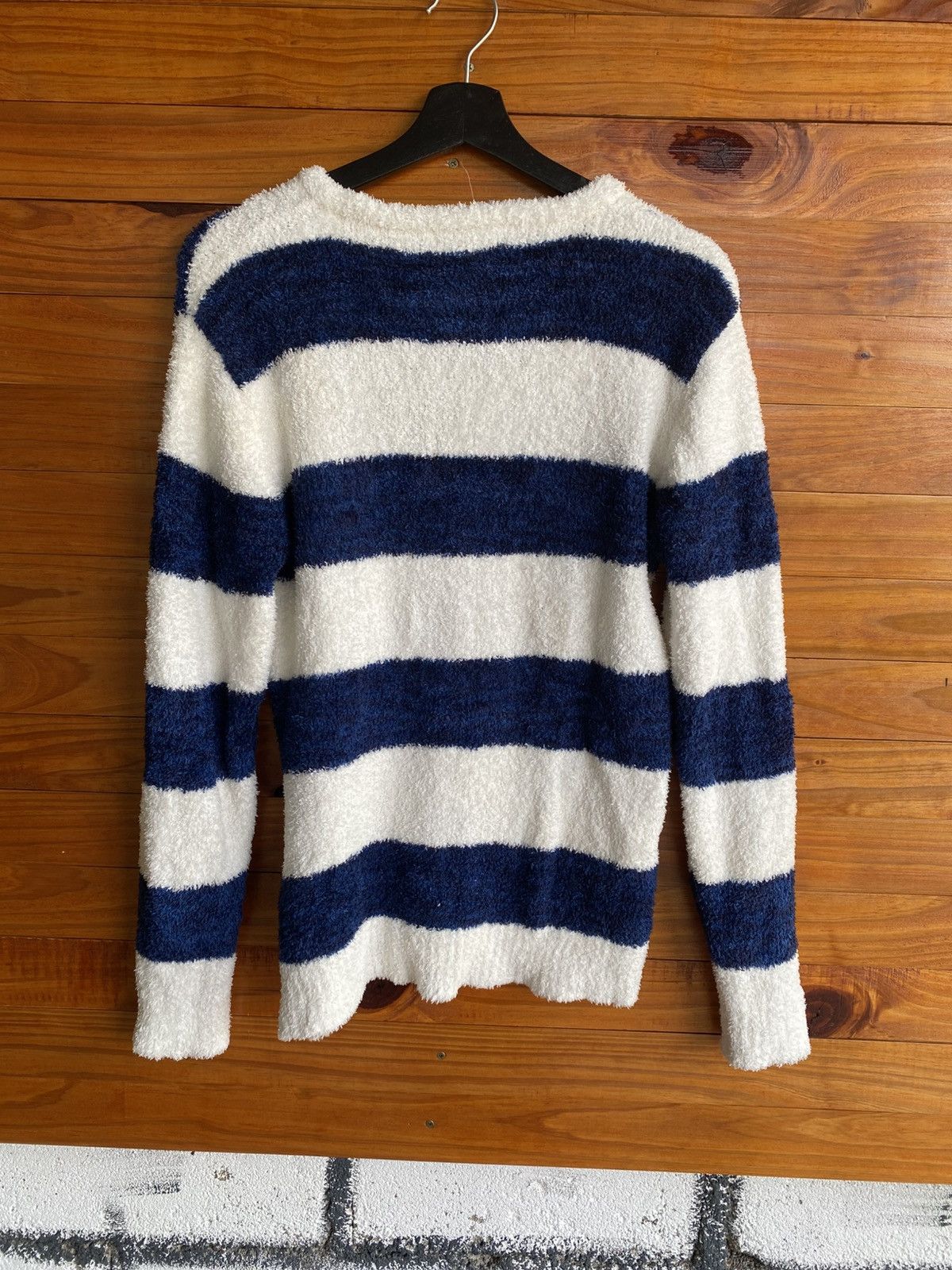 Japanese Brand Vintage Growth by Grail Navy & White Striped Fuzzy Sweater Size M / US 6-8 / IT 42-44 - 7 Thumbnail
