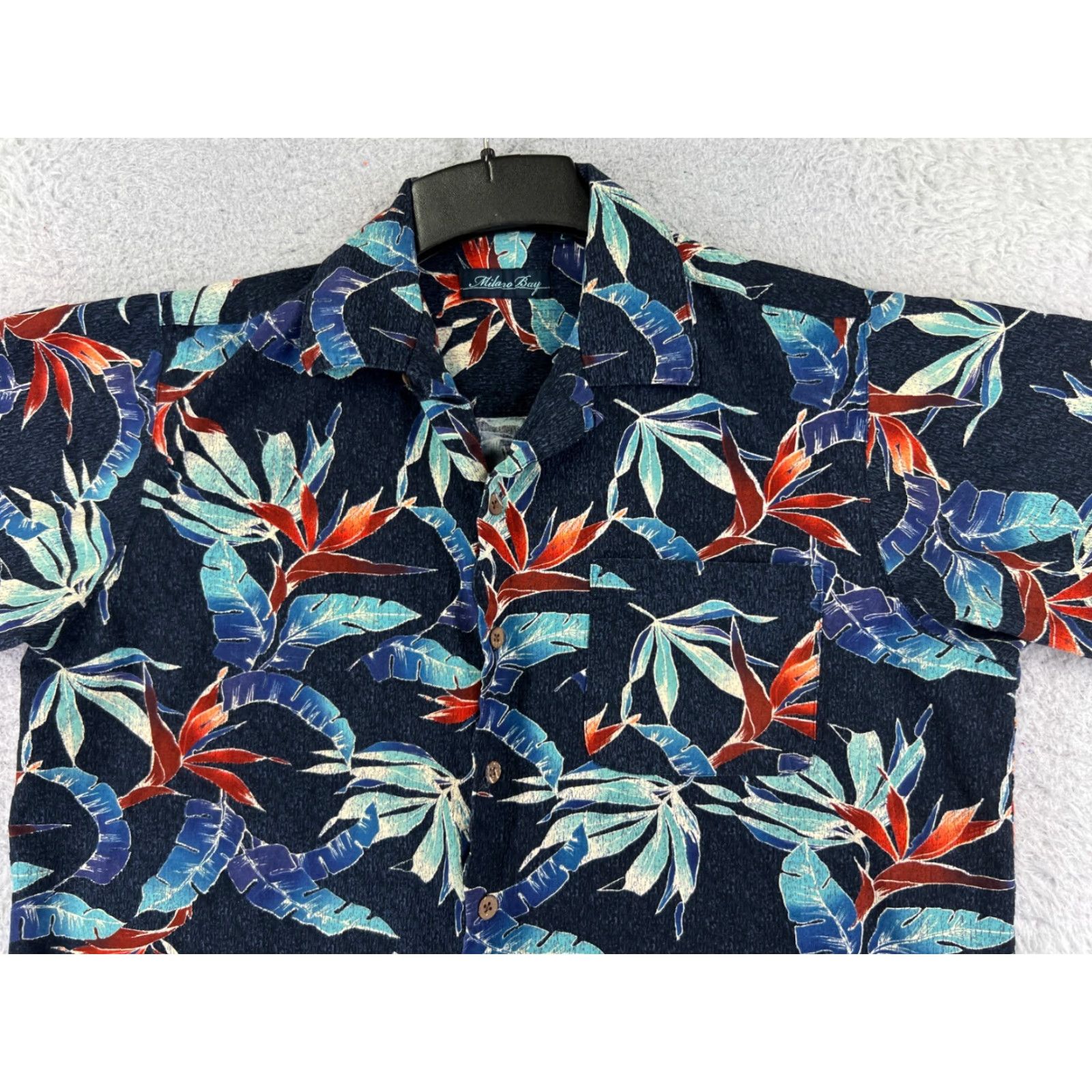 Paradise Milano Bay Shirt Men’s Blue Floral Hawaiian Resort Aloha Luau Button-Up Short Sleeve Regular Adult Large Viscoe Rayon Size US L / EU 52-54 / 3 - 4 Thumbnail