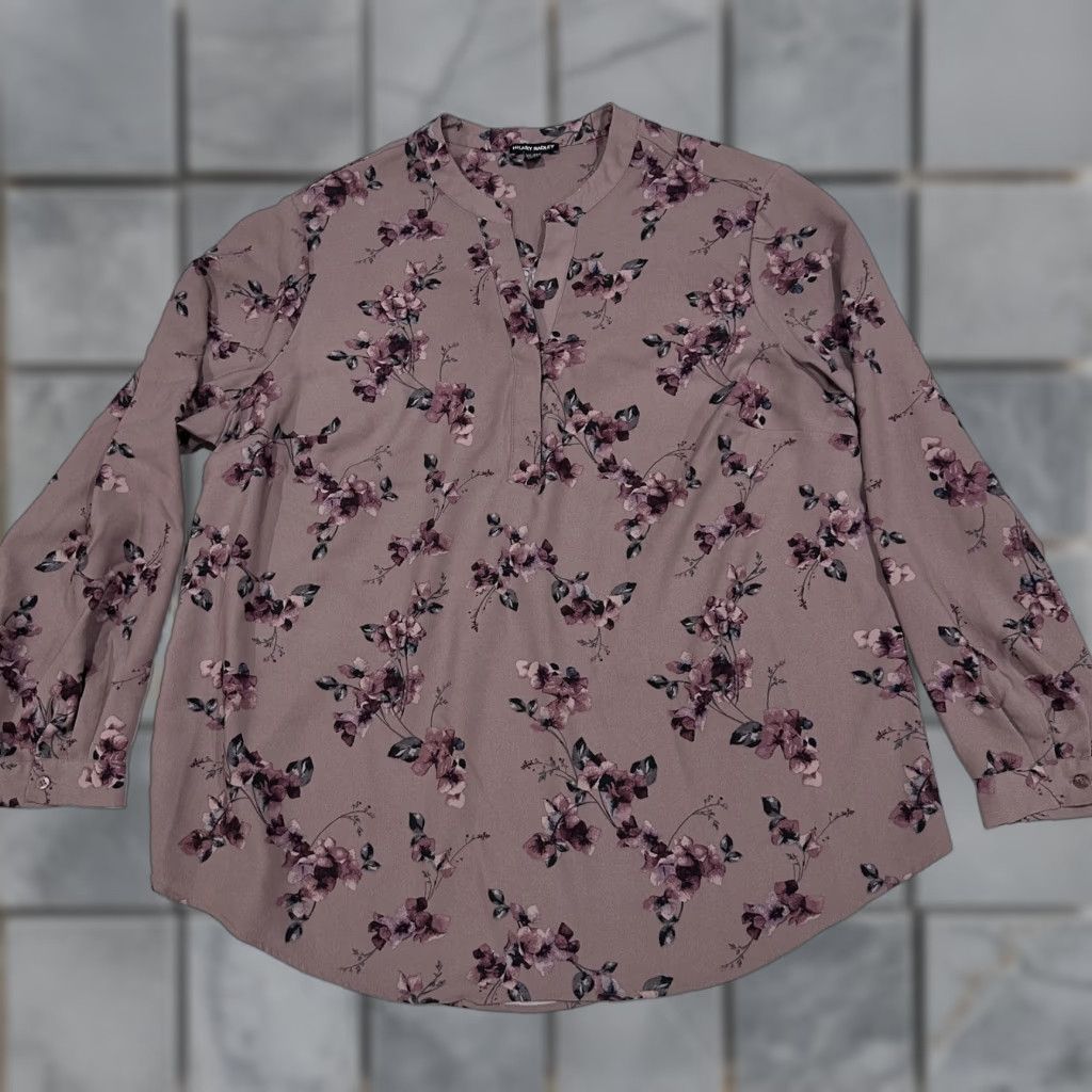 Vintage Hilary Radley Blouse Womens 2XL Purple Mauve Floral Tunic Long Sleeve V-Neck Shirt Casual Sleeve Office Size XXL / US 16-18 / IT 52-54 - 1 Thumbnail