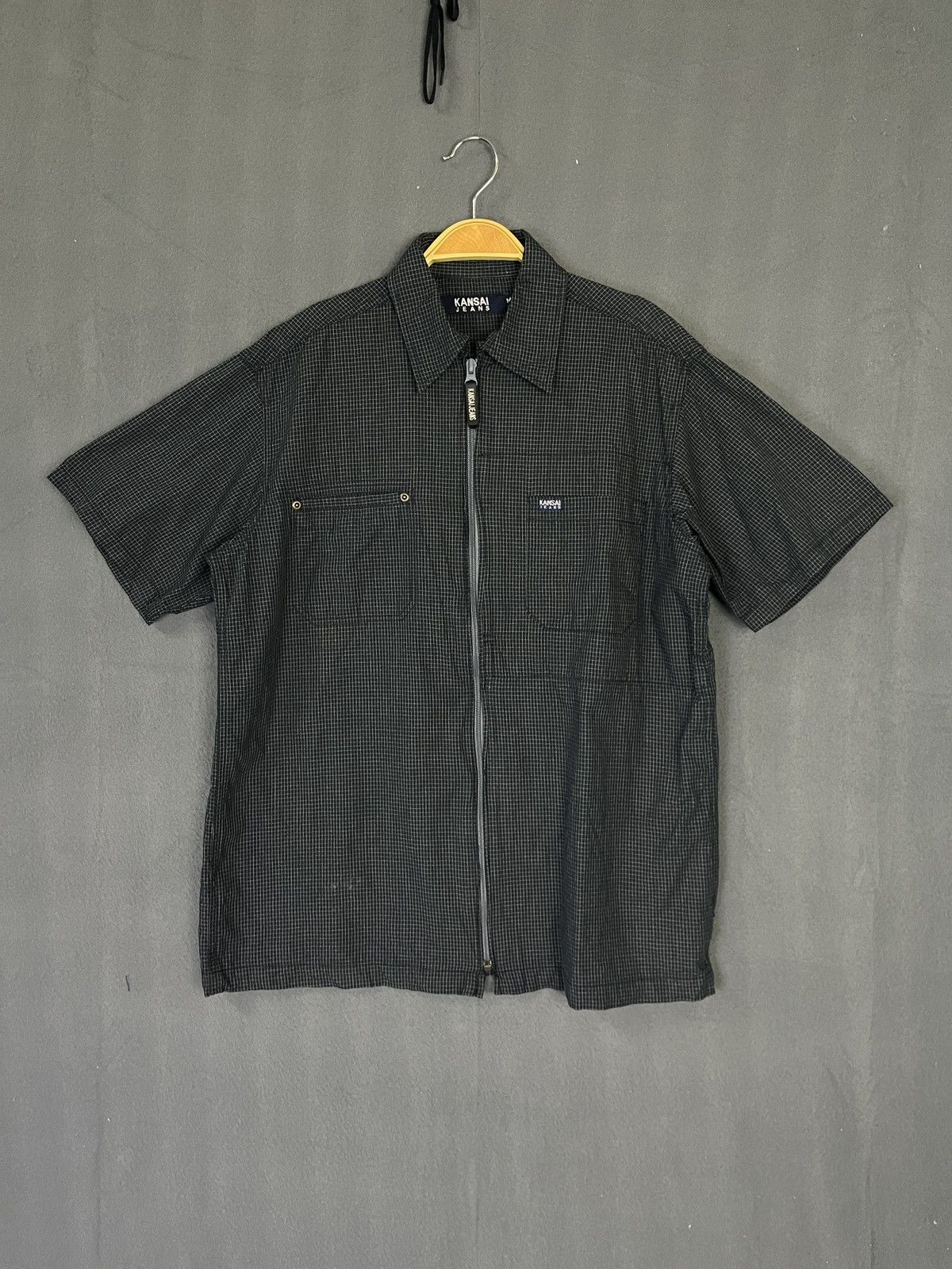 Designer × Japanese Brand × Kansai Yamamoto Kansai Jeans Checkered Double Pocket Zip Up Short Sleeve Size US M / EU 48-50 / 2 - 1 Thumbnail