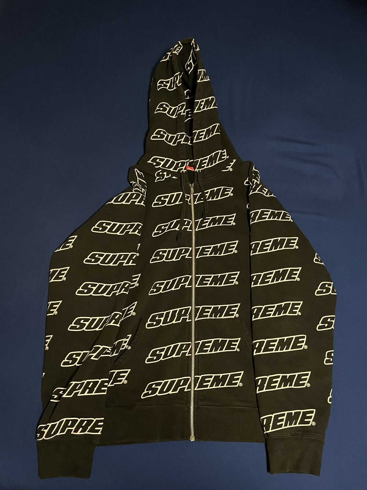 image of Ss18 Supreme Repeat Zip Up Hoodie in Black, Men's (Size Medium)