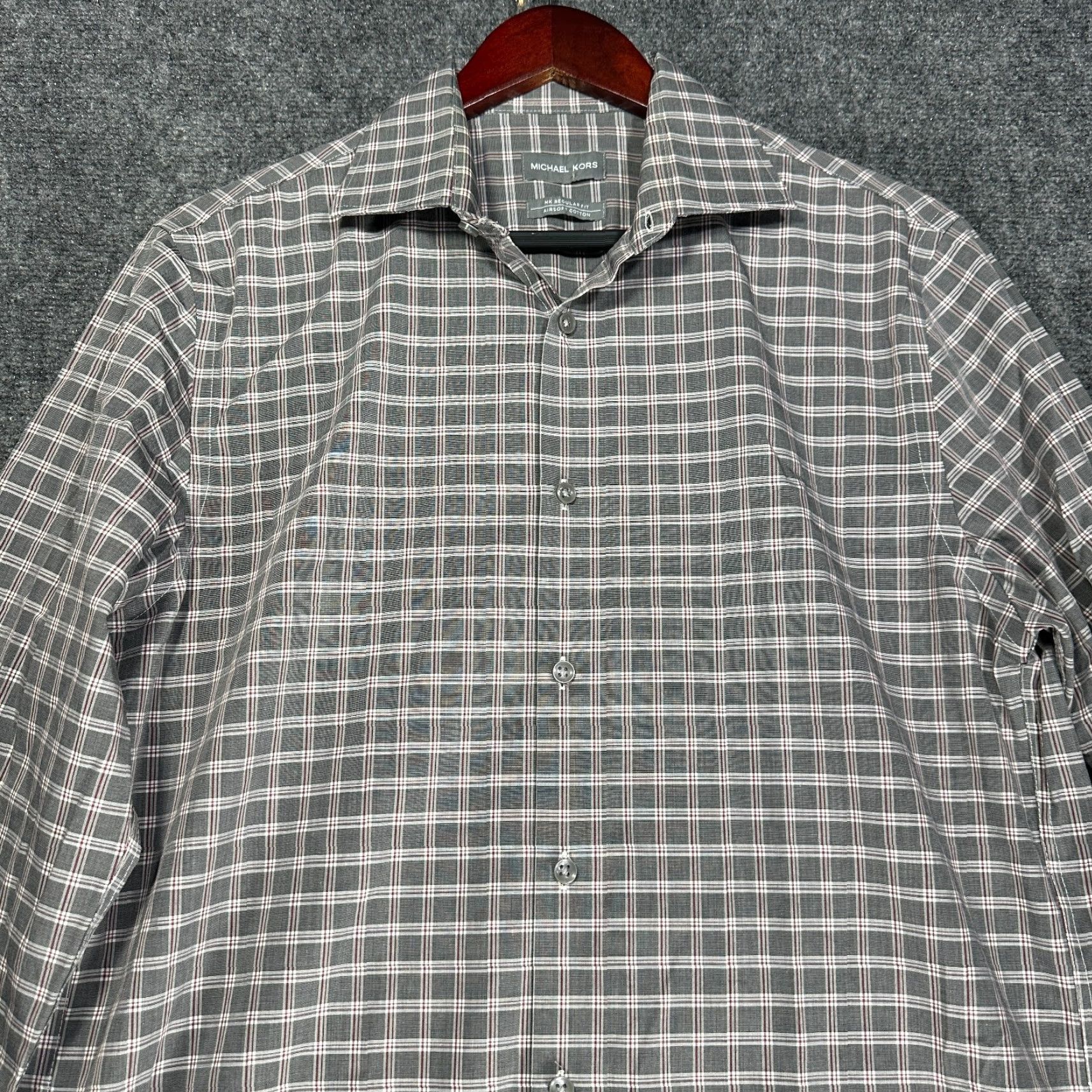 Michael Kors Michael Kors Shirt Mens 15.5 Regular Fit Airsoft Stretch Button Up Gray Red Plaid Long Sleeve Dress Shirt Size US L / EU 52-54 / 3 - 4 Thumbnail