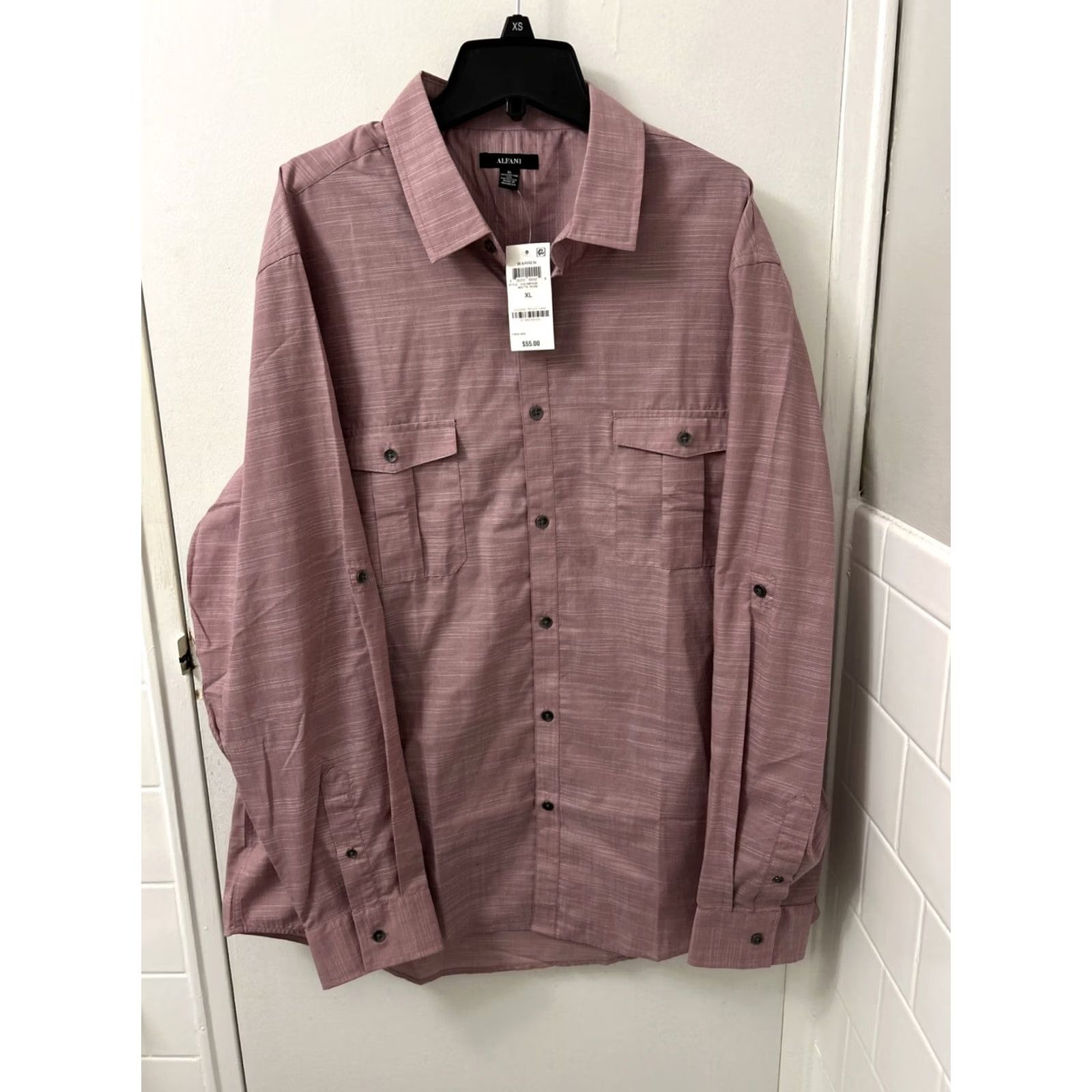 Alfani VINTAGE Alfani Shirt Mens XL Matte Rose Red Button-Down Pockets Long Sleeve Mens Regular Fit Dress Shirt Size US XL / EU 56 / 4 - 2 Thumbnail