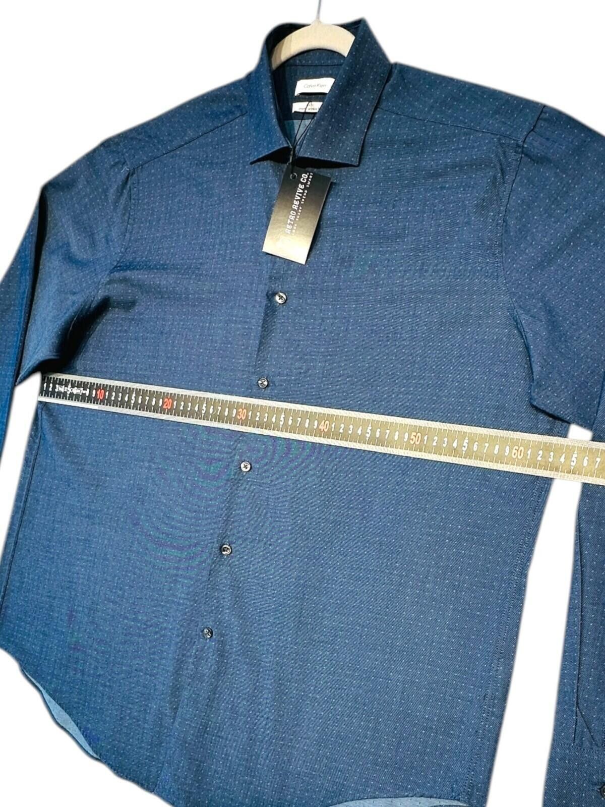 Calvin Klein Calvin Klein Shirt Men's UK Size XL Blue Polka Dot Slim Fit Size 44R - 9 Thumbnail