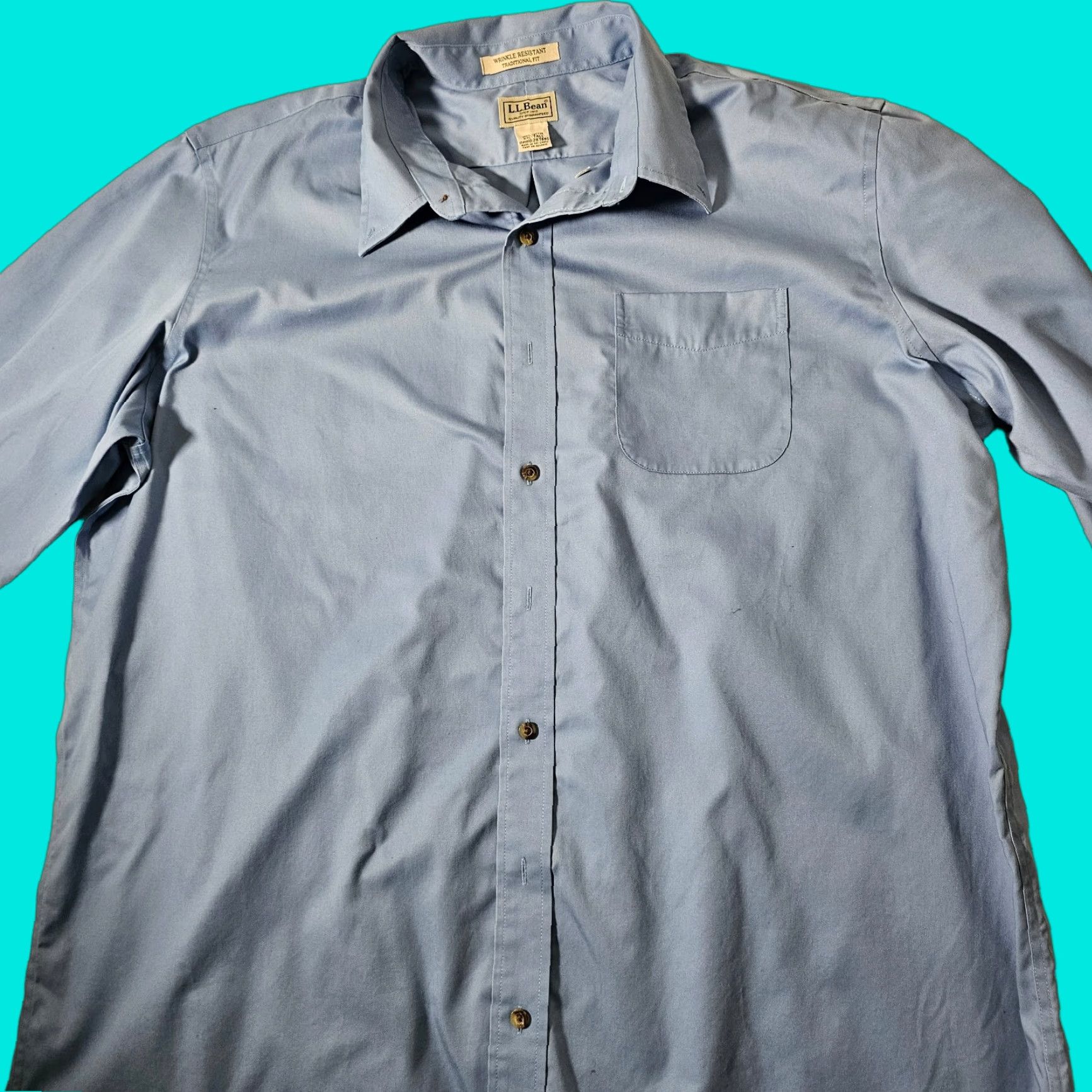 Vintage L.L. Bean Button-Up Shirt Mens 2XLT Blue Long Sleeve Collared Collar-Down Wrinkle Resistant Pocket Size US XXL / EU 58 / 5 - 1 Thumbnail