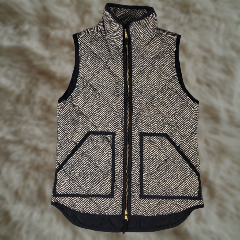 J.Crew J.CREW Vest Womens Size XXS Beige Black Herringbone Quilted Puffer Full Zip Up Size XXS / US 00 / IT 34 - 1 Thumbnail