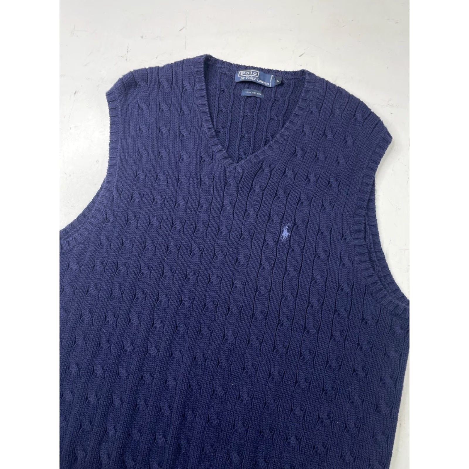 Ralph Lauren VINTAGE Ralph Lauren Polo Mens Vest Sweater Knit Cable-V-Neck L Navy Blue Size US L / EU 52-54 / 3 - 2 Thumbnail