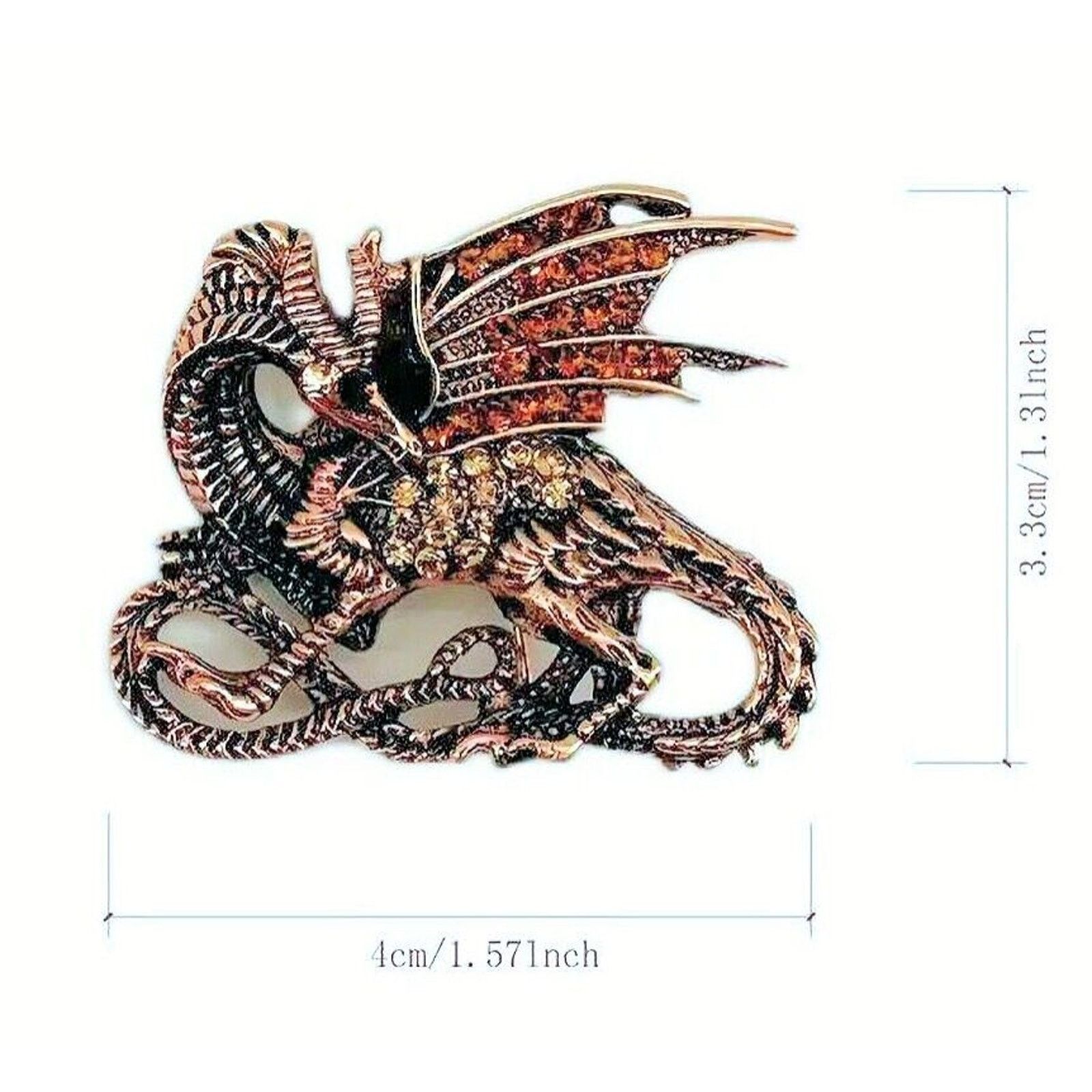 Other Copper Tone Dragon Brooch • Clear Orange Brown Rhinestones Size ONE SIZE - 2 Thumbnail