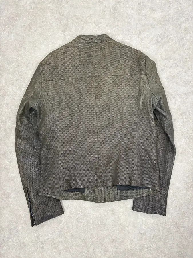 Emporio Armani SS2014 Emporio Armani Asymmetrical Zip Perfored Grey Leather Jacket Size US M / EU 48-50 / 2 - 6 Thumbnail