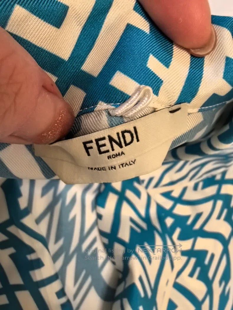 Fendi Fendi Blue and White Geometric Print Short Sleeve Shirt + Size XS / US 0-2 / IT 36-38 - 6 Thumbnail
