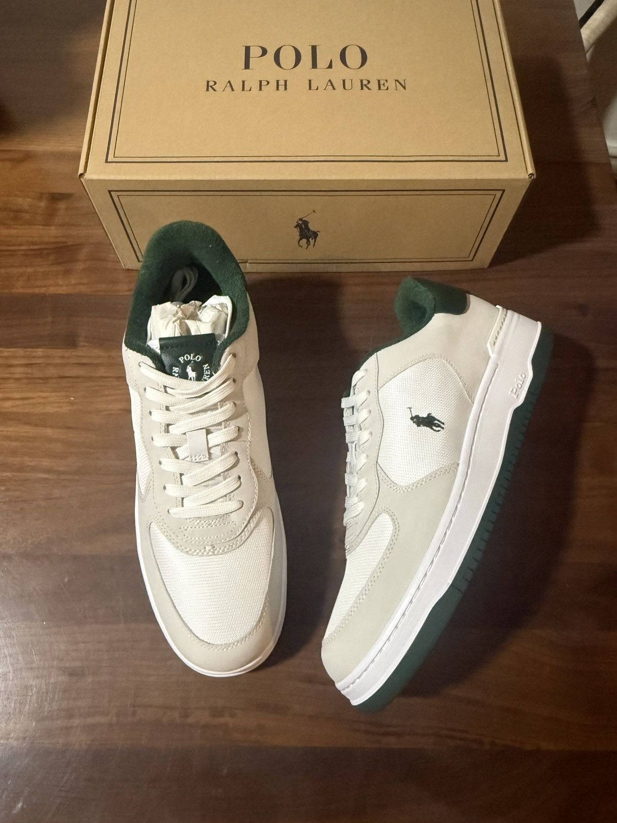Polo Ralph Lauren Masters Court Nubuck-Paneled Sneaker White/Forest Tennis Sz 11 Amazon.com | POLO RALPH LAUREN Men main image 3