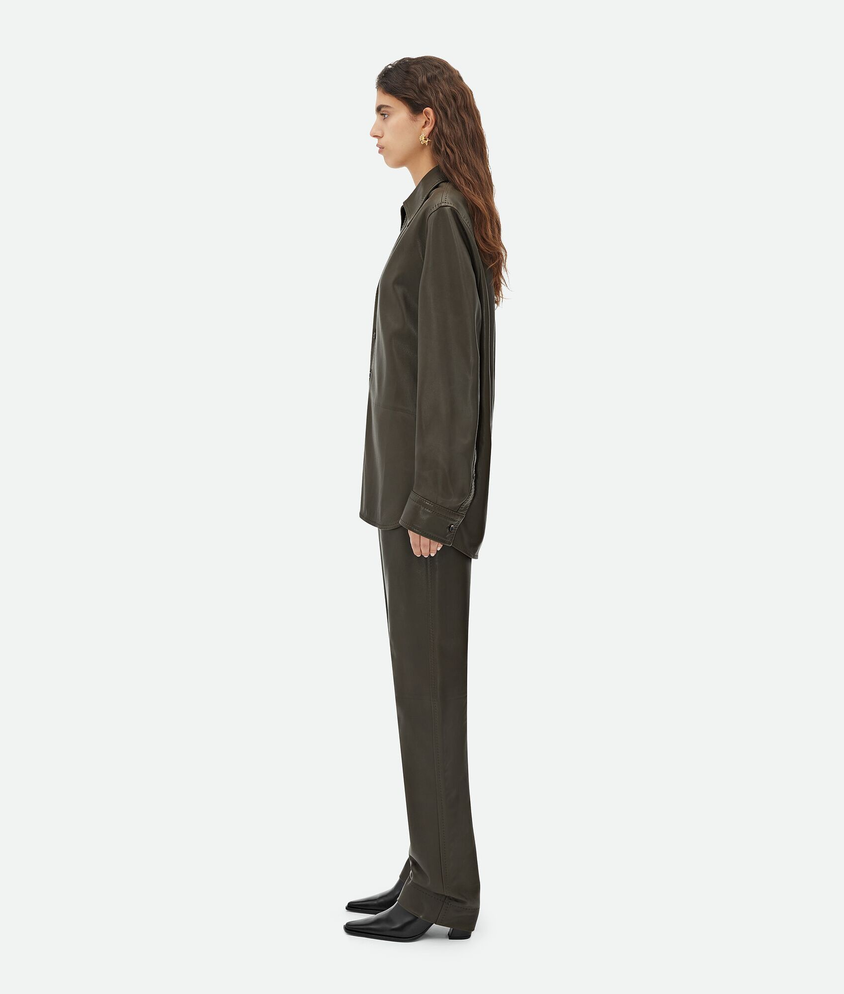 Bottega Veneta o1bcso1str0225 Leather Shirt in Olive Green Size M / US 6-8 / IT 42-44 - 3 Thumbnail