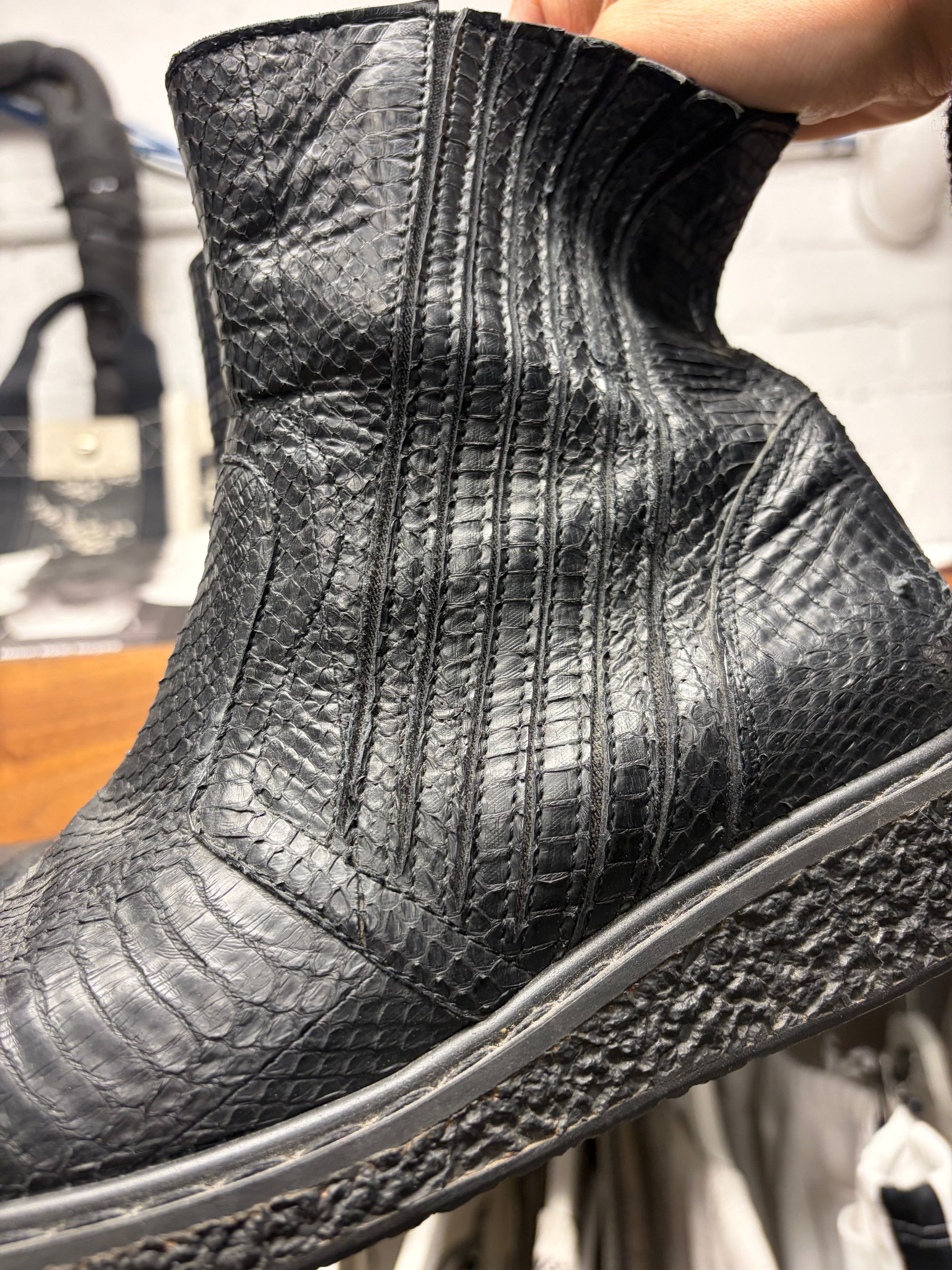 Rick Owens SS2009 Rick Owens ‘Strutter’ Black Python Hide Engineer Boots Size US 9 / EU 42 - 2 Thumbnail
