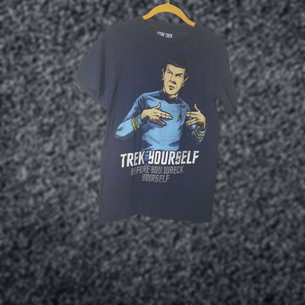 Vintage Star Trek Mens S T Shirt “Trek Yourself Before You Wreck Yourself” Spock Funny T Shirt Blue Mens S Short Sleeve Crew Neck Cotton Blend Graphic Tee Size US S / EU 44-46 / 1 - 1 Thumbnail