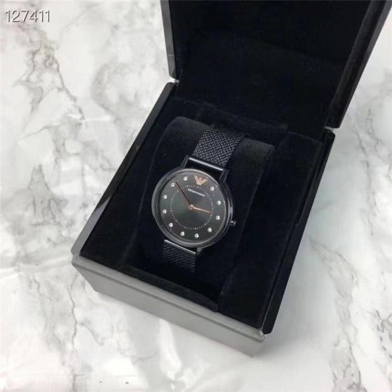 Emporio Armani EMPORIO ARMANI AR11252 BLACK METAL MESH WOMENS WATCH Size ONE SIZE - 3 Thumbnail