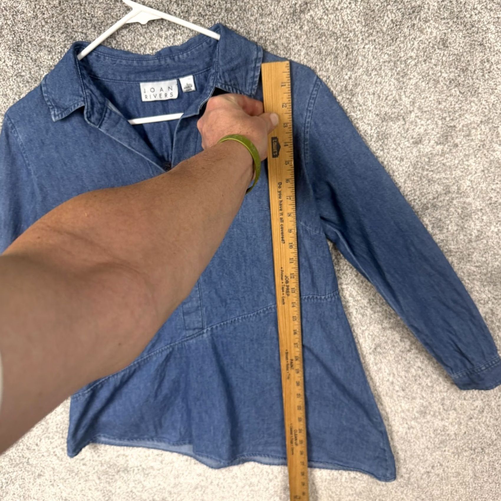 Vintage Joan Rivers Tunic Blouse Blue Cotton Denim Long Sleeve Collared Asymmetrical Hem Casual Top Women Size 6 Size M / US 6-8 / IT 42-44 - 2 Thumbnail