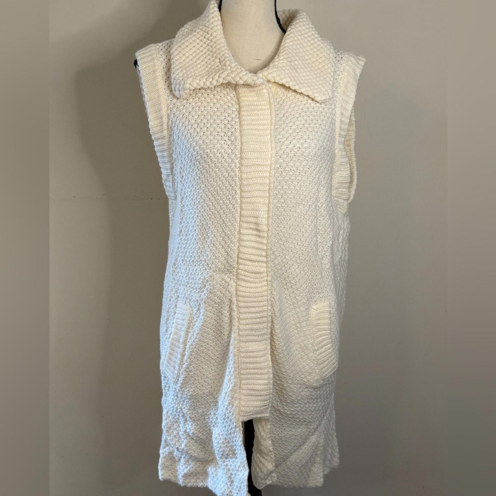 Other Apostrophe cream knit sleeveless cardigan sweater coat SZ LG Size L / US 10 / IT 46 - 1 Thumbnail