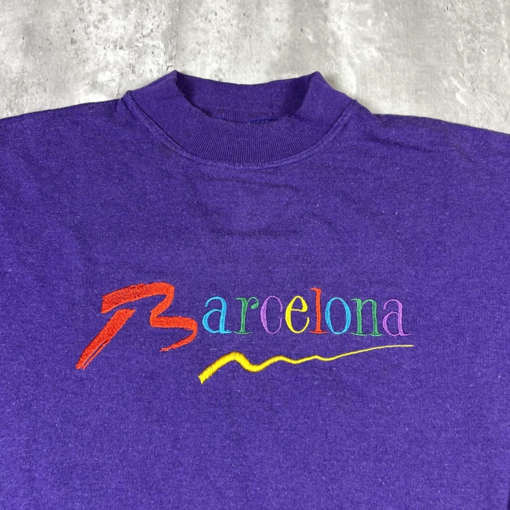 Spell VINTAGE Barcelona Sweatshirt Embroidered Spell Out Crewneck Purple size S Mens 80s All Seasons Cotton Fleece Pullover Distressed Size US S / EU 44-46 / 1 - 3 Thumbnail