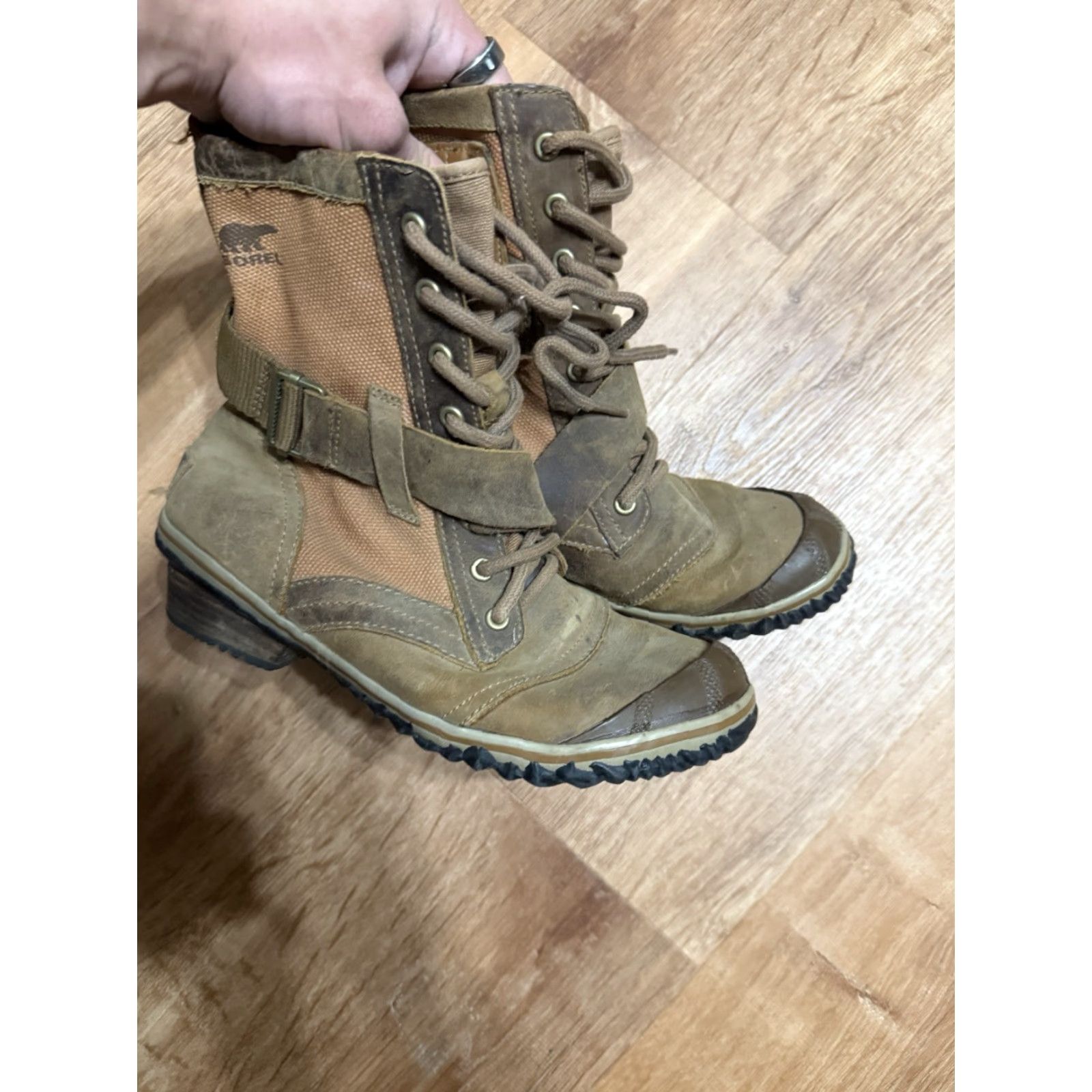 SOREL Sorel Slimboot Lace Boot Waterproof Leather Rubber Sole Women Sz 8 Combat Mid-Calf Buckle Lace Brown Leather Size US 6 / IT 36 - 4 Thumbnail