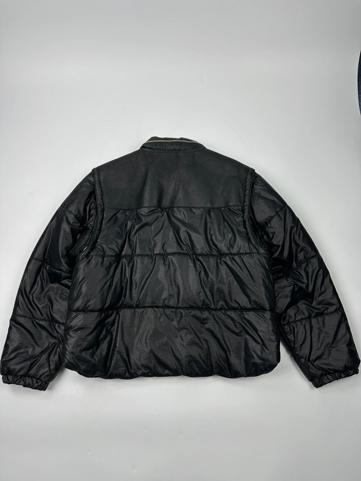 Armani Armani 90’s Black Leather & Nylon Puffer Bomber Jacket Size US M / EU 48-50 / 2 - 8 Thumbnail
