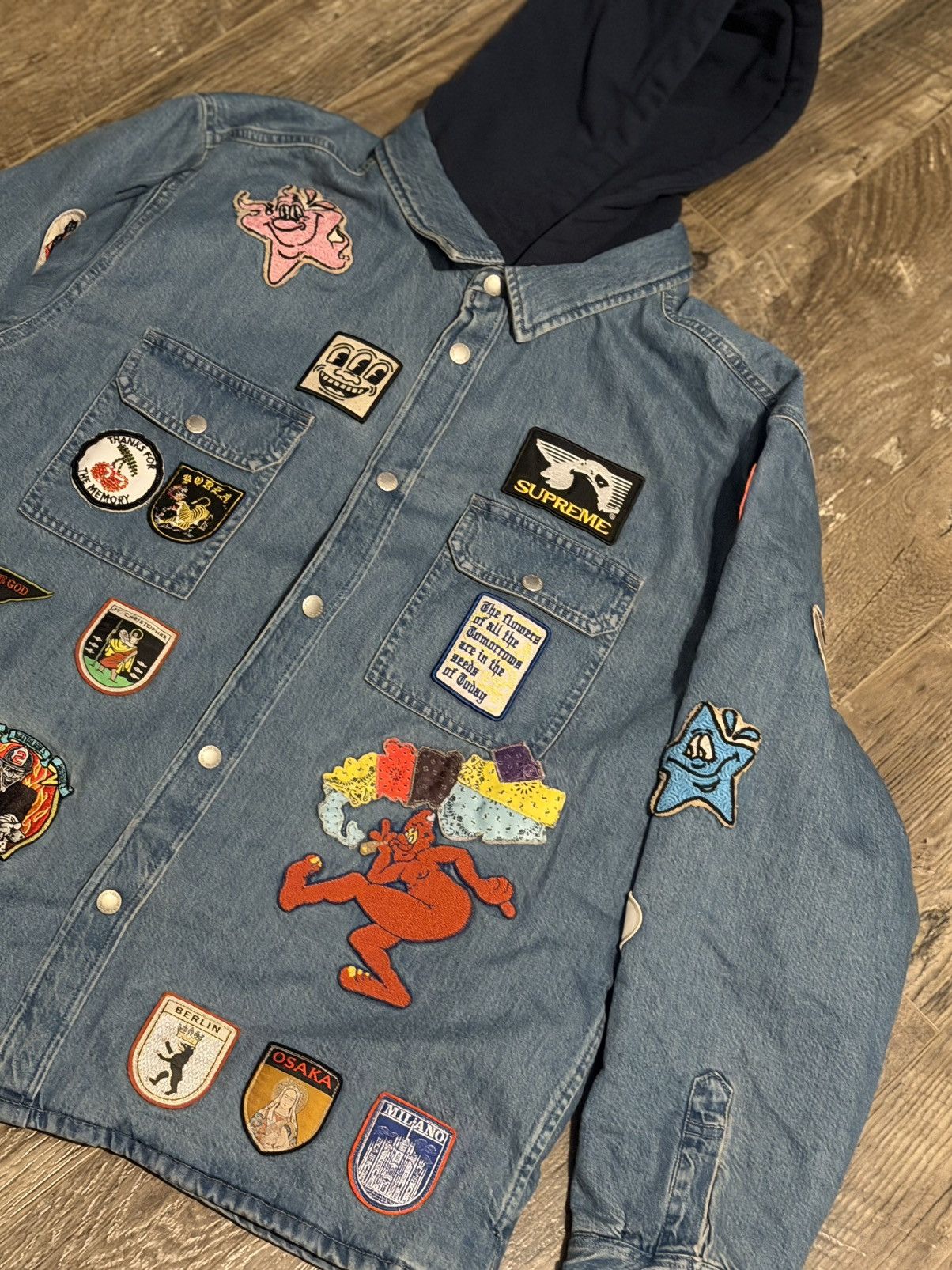 Supreme Supreme Patches Hooded Zip Up Shirt Denim Large‼️Brand New‼️ Size US L / EU 52-54 / 3 - 2 Thumbnail