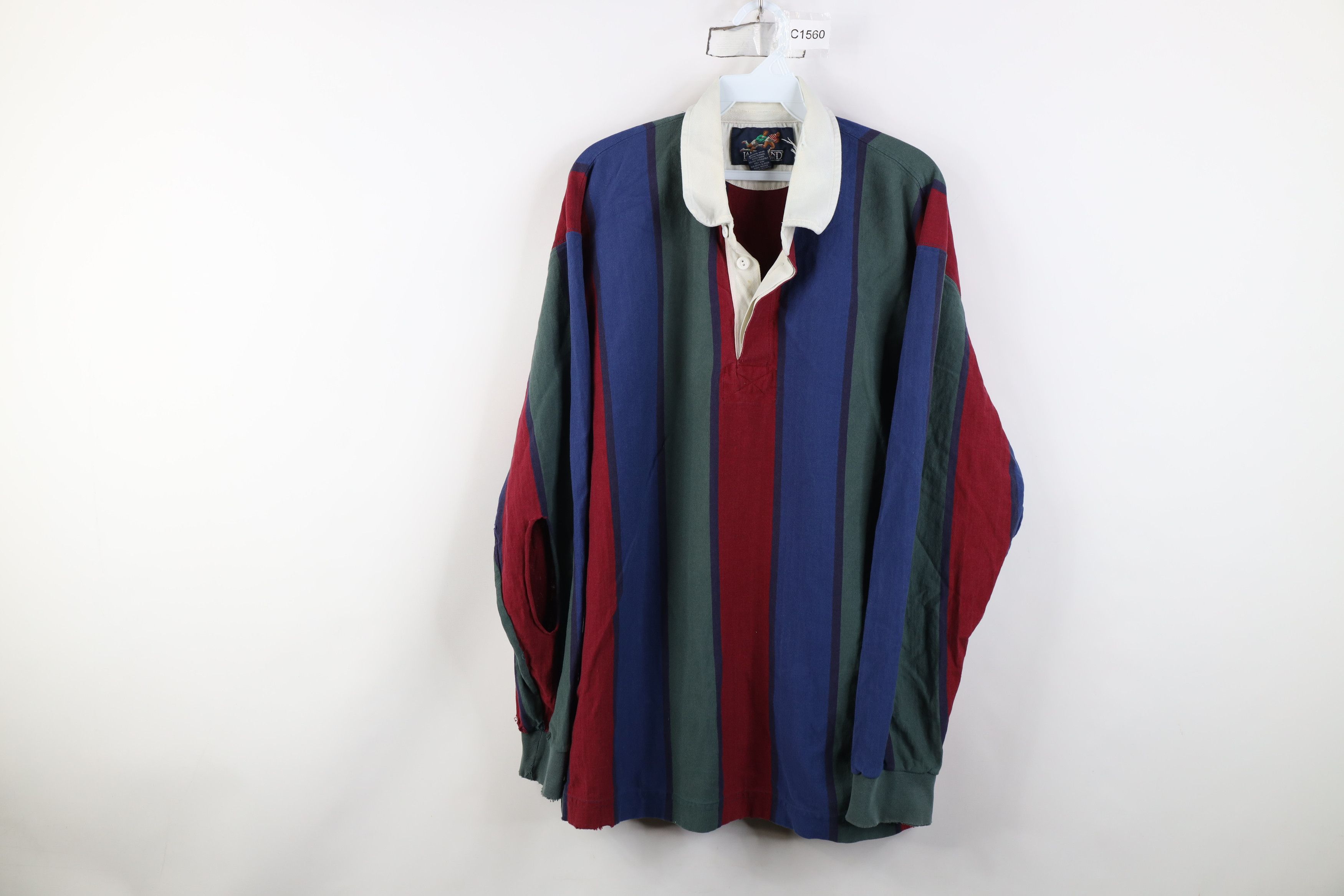 Lands' End Vintage 90s Lands End Striped Long Sleeve Rugby Polo Shirt Size US L / EU 52-54 / 3 - 1 Thumbnail