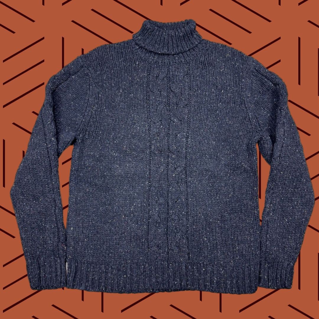 Gap VINTAGE Y2K GAP MENS CABLE KNIT TURTLENECK SWEATER LAMBSWOOL BLEND HEATHERED BLUE SIZE XL Size US XL / EU 56 / 4 - 1 Thumbnail