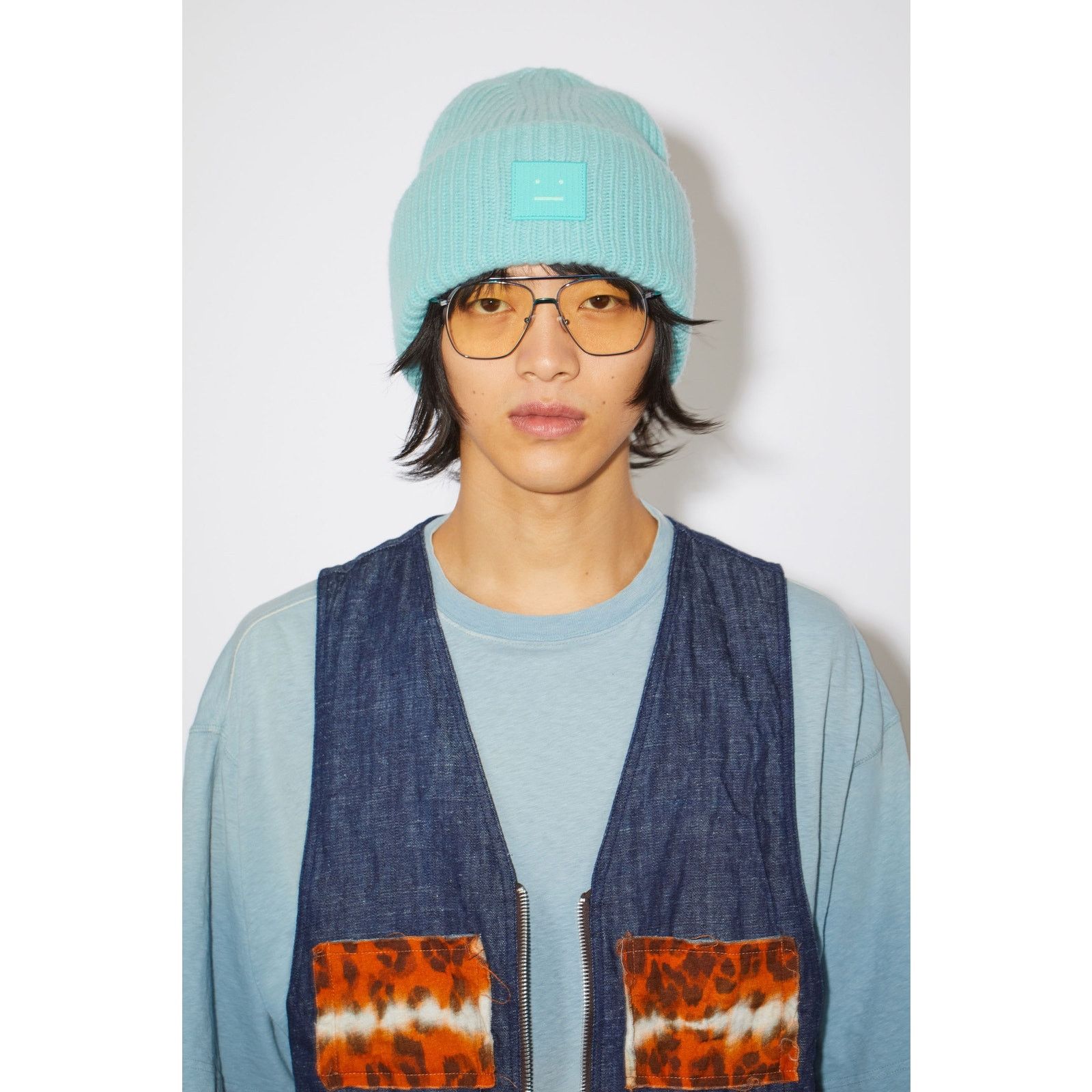 Acne Studios Acne Studios Pansy Wool Face Logo Beanie Hat PAW16 Turquoise Size ONE SIZE - 8 Thumbnail