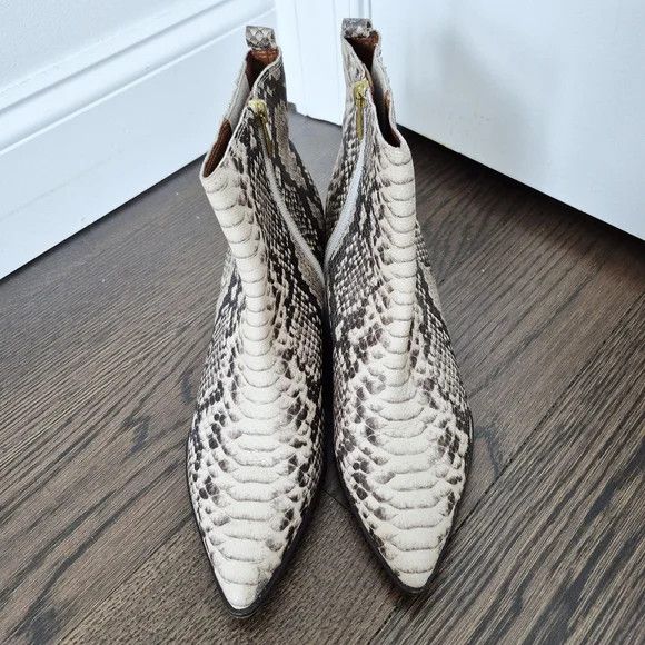 Franco Sarto Shay Cream/Brown Snakeskin Roccia Leather Ankle Boot Size US 10 / IT 40 - 3 Thumbnail