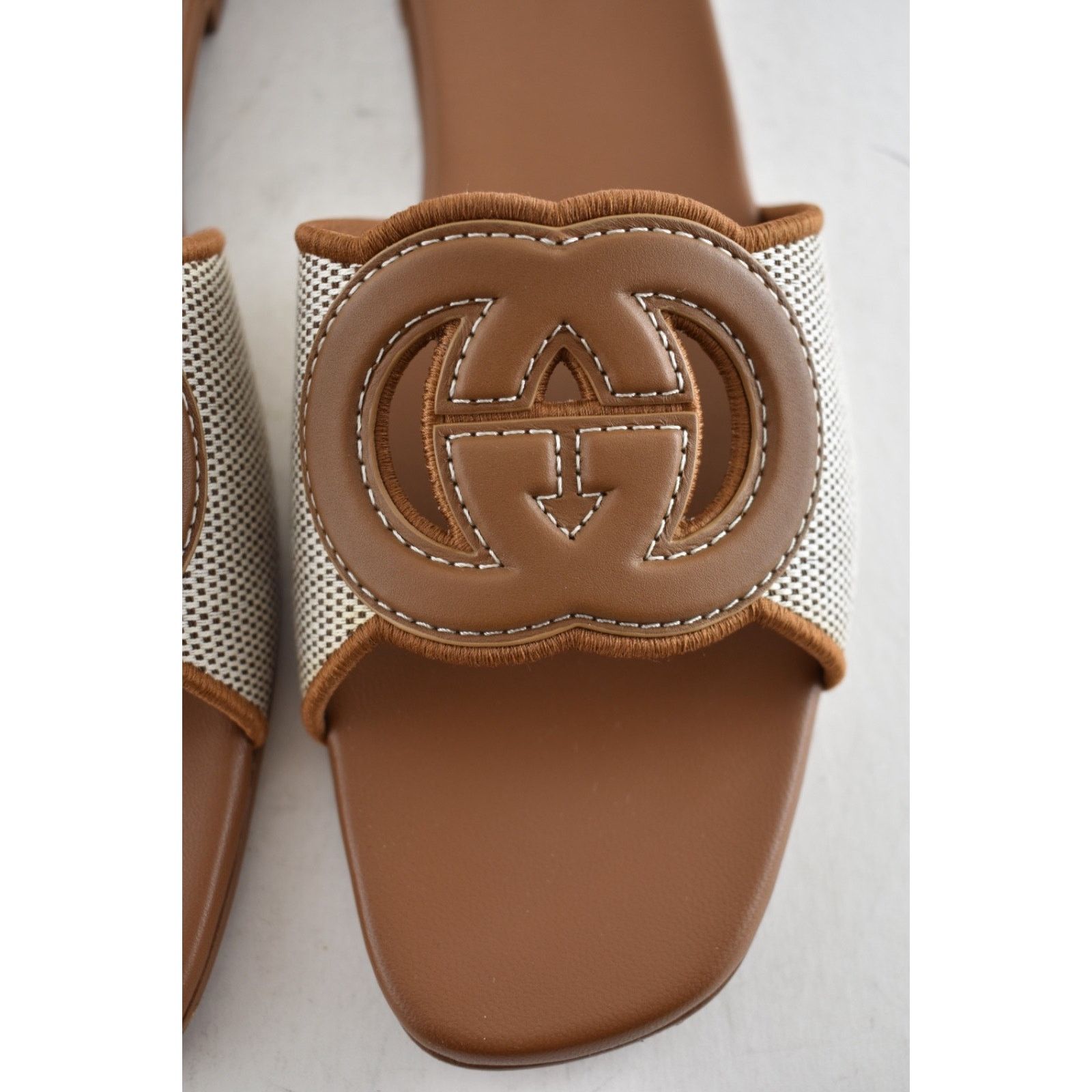Gucci Gucci GG Interlocking Brown Leather Canvas Mule Sandal 42 Size US 12 / IT 42 - 11 Thumbnail