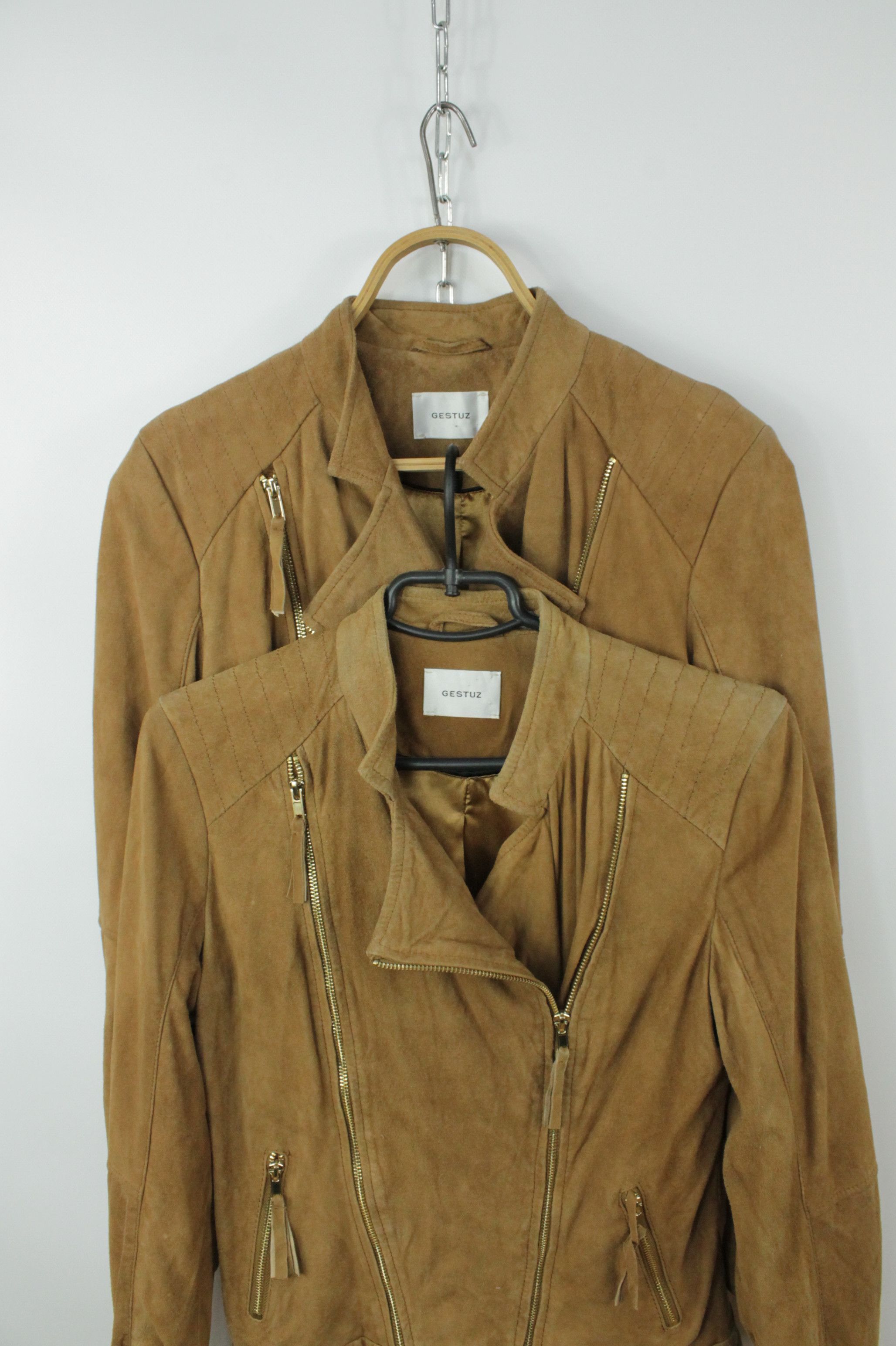Genuine Leather × Gestuz GESTUZ Joya Goat Suede Camel Leather Biker Jacket Size S / US 4 / IT 40 - 9 Thumbnail