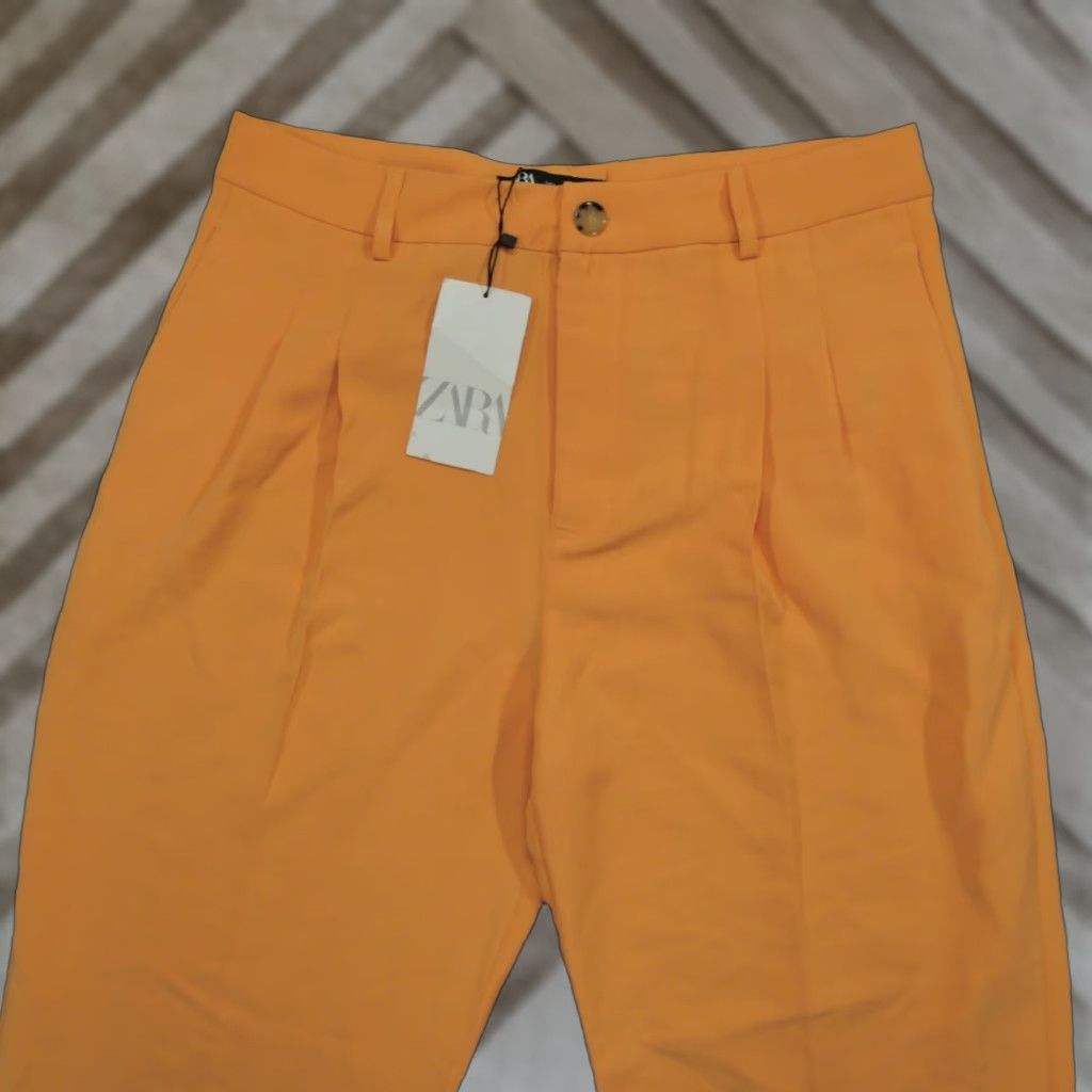 Zara Zara Pants Womens Large Orange Wide Leg Baggy Pleated 33x32 Slacks Size 24" / US 00 / IT 34 - 1 Thumbnail