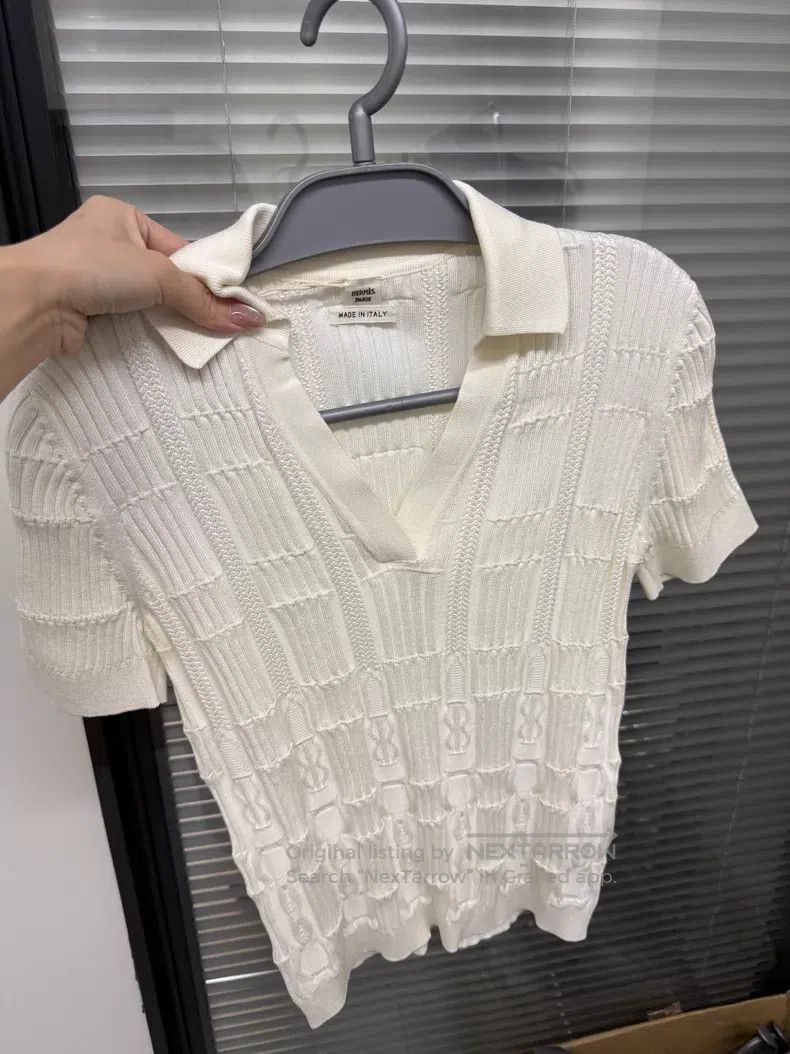 Hermes Hermes Polo Knit Short Sleeve with Jacquard - Mulberry Sil Size S / US 4 / IT 40 - 1 Thumbnail