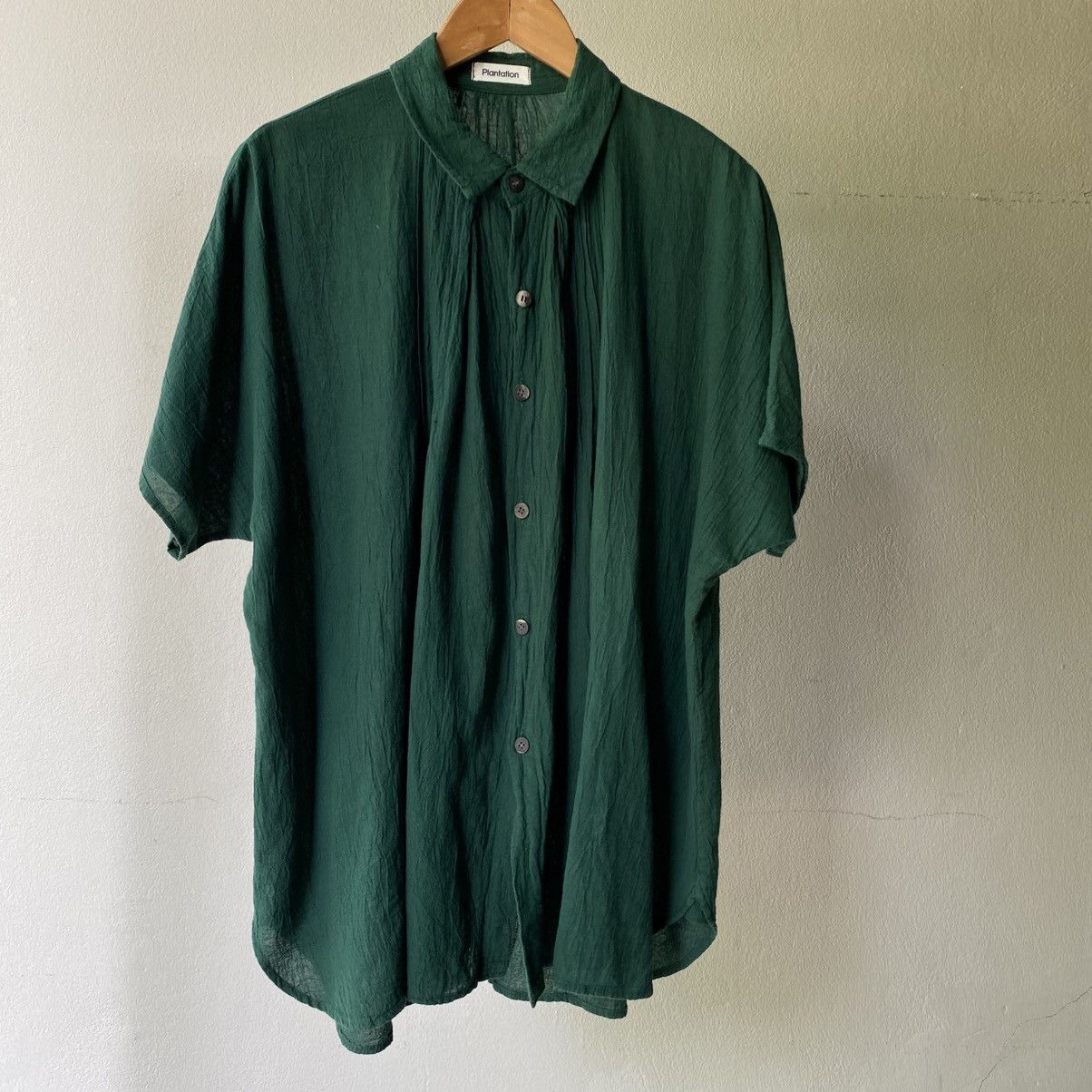 Issey Miyake Plantation Dark Green Pleated Short Sleeve Shirt Size M / US 6-8 / IT 42-44 - 13 Thumbnail
