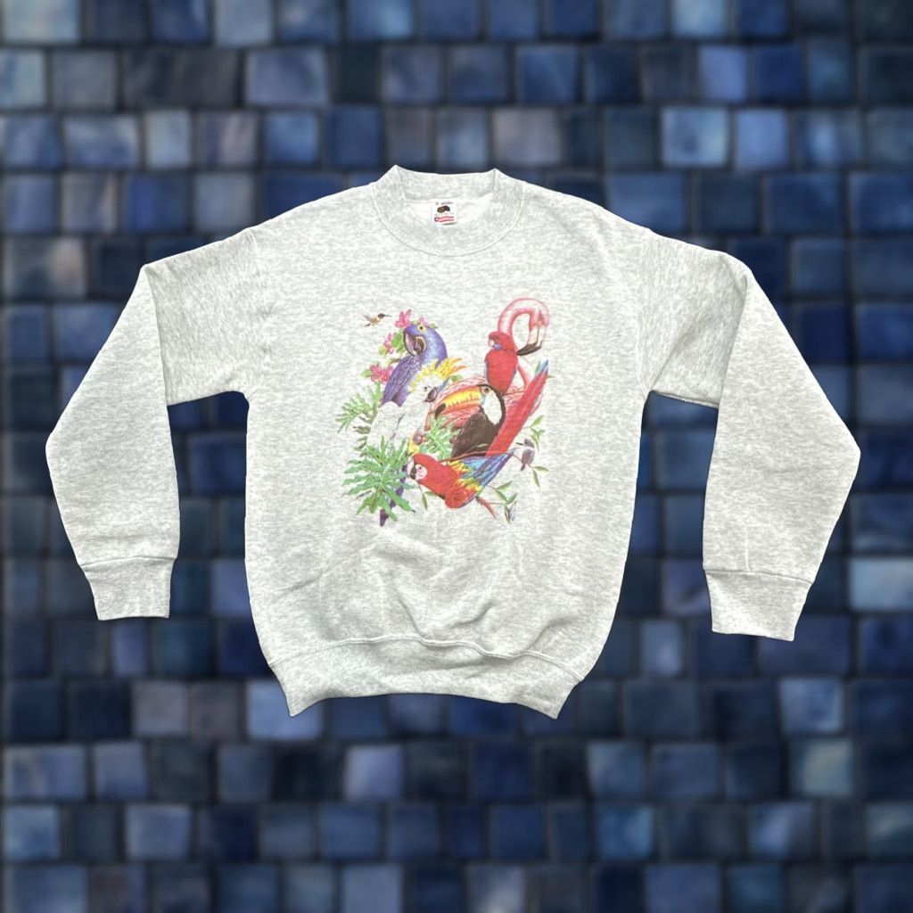 Fruit Of The Loom VINTAGE Fruit of the Loom Sweatshirt Parrot Nature 90s Crewneck Gray Size S / Small Men Ducks Wildlife Distressed Logo Polo? Size US S / EU 44-46 / 1 - 1 Thumbnail