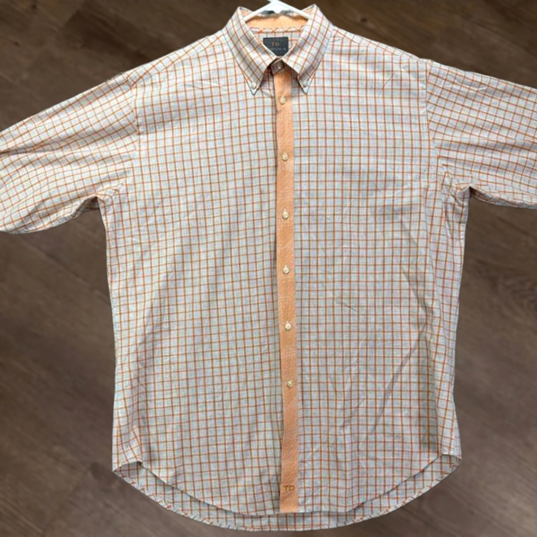 Vintage Thomas Dean Shirt Mens Large Orange Grid Check Plaid Button Down Long Sleeve Size US L / EU 52-54 / 3 - 1 Thumbnail