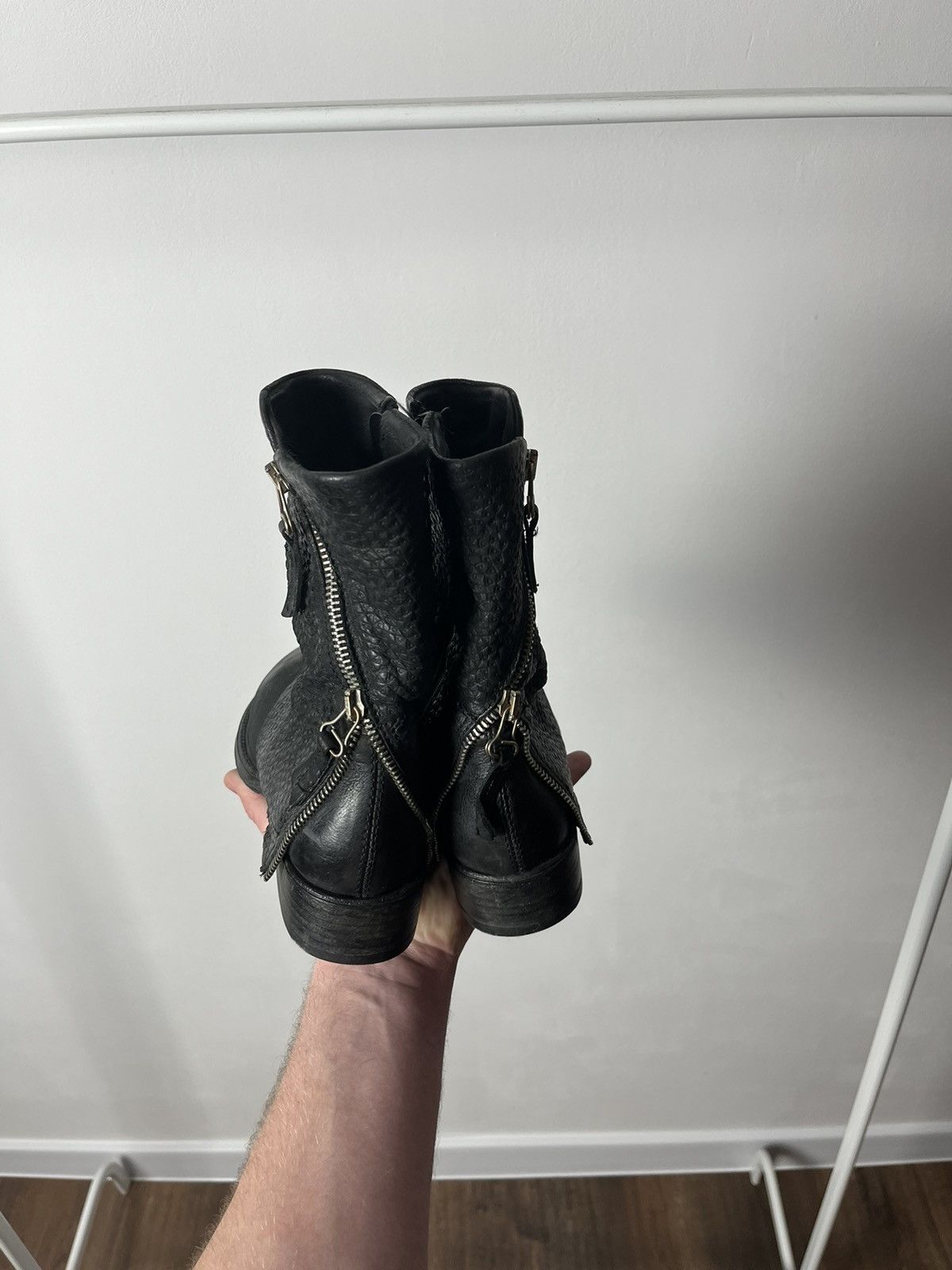 Japanese Brand Mjus Woman’s Black Leather Biker Zip Ankle Boots Shoes Size US 7 / IT 37 - 5 Thumbnail